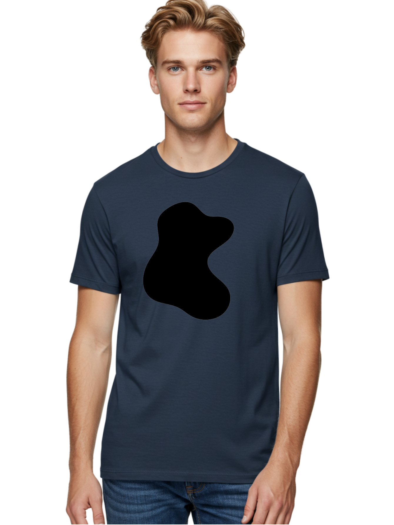 Black-Blob Men'S Graphic Tee, 100% Cotton, Comfortable Casual Summer Wear, Machine Washable, Black Blob Shape, Abstract Design, Irregular Form, Modern Art, Minimalist Style, Simple Shape, Unique Silhouette -  Aaa366