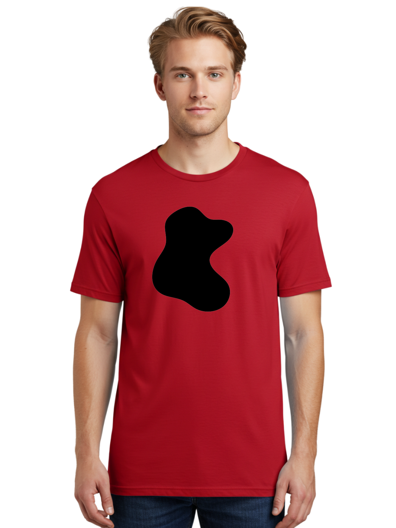 Black-Blob Men'S Graphic Tee, 100% Cotton, Comfortable Casual Summer Wear, Machine Washable, Black Blob Shape, Abstract Design, Irregular Form, Modern Art, Minimalist Style, Simple Shape, Unique Silhouette -  Aaa366