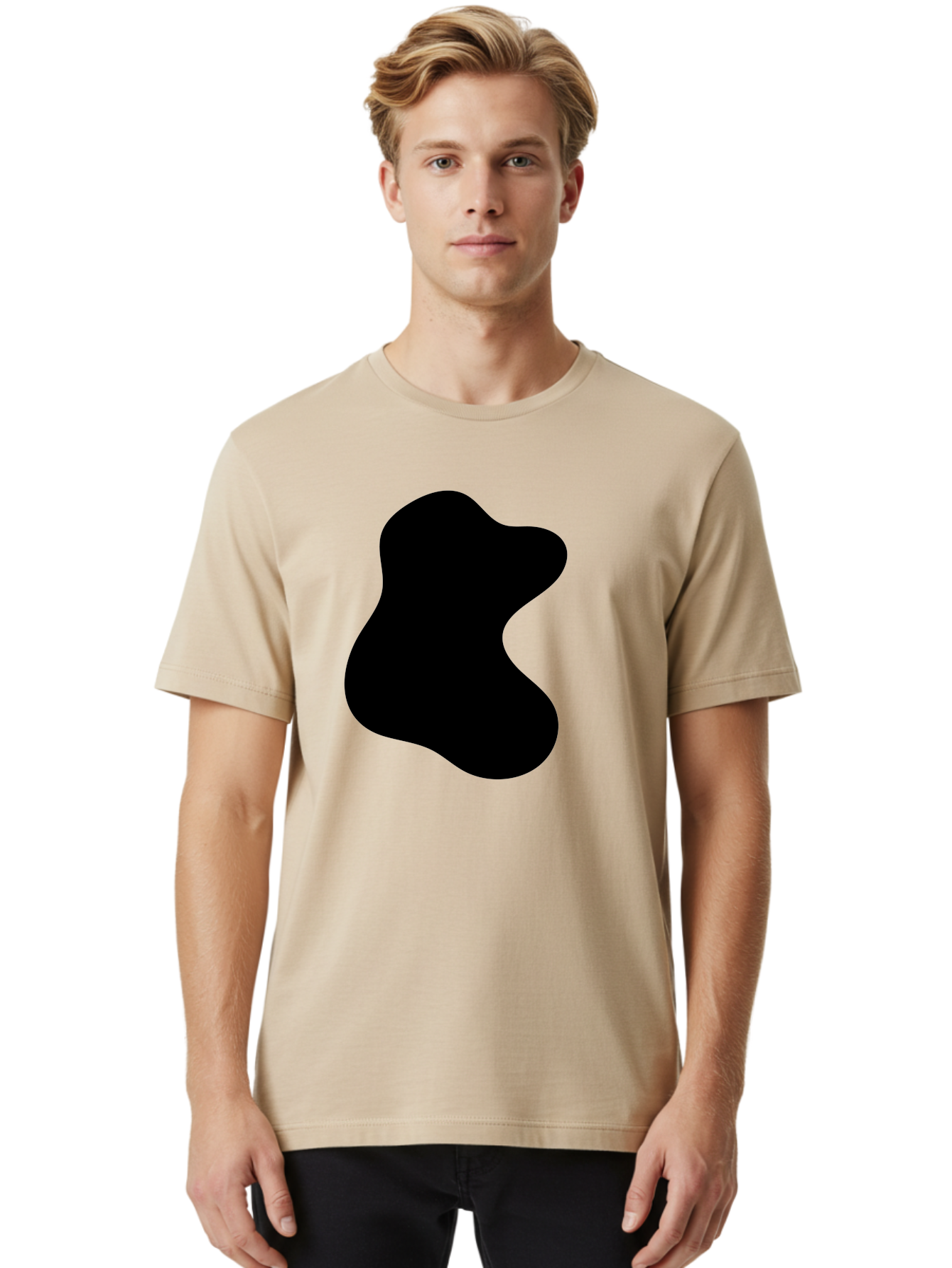 Black-Blob Men'S Graphic Tee, 100% Cotton, Comfortable Casual Summer Wear, Machine Washable, Black Blob Shape, Abstract Design, Irregular Form, Modern Art, Minimalist Style, Simple Shape, Unique Silhouette -  Aaa366