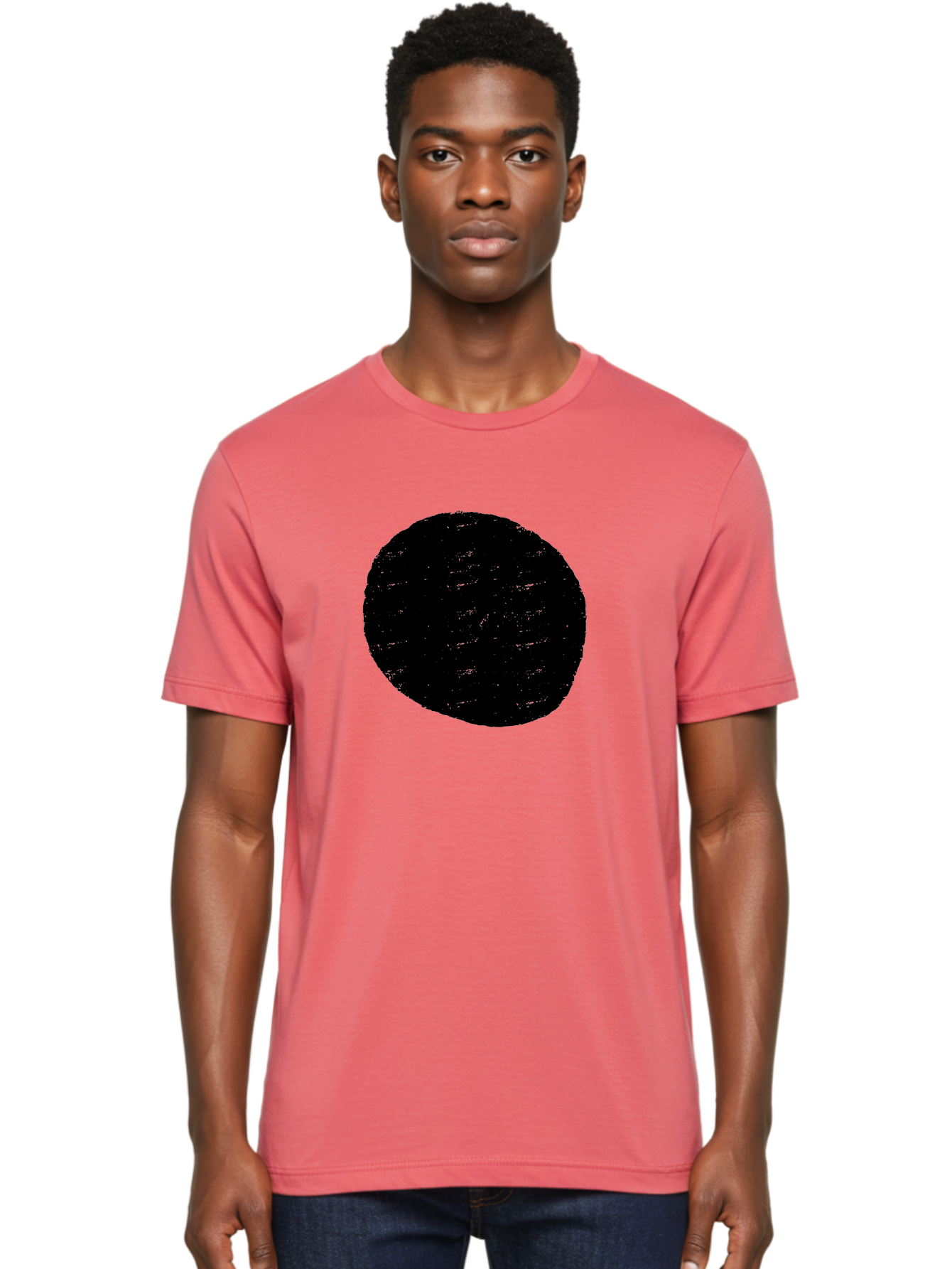 Black-Circle Men'S Graphic Tee, 100% Cotton, Comfortable Casual Summer Wear, Machine Washable, Black Circle, Abstract Shape, Digital Art, Modern Design, Minimalist Style, Geometric Figure, Simple Icon -  Aaa369