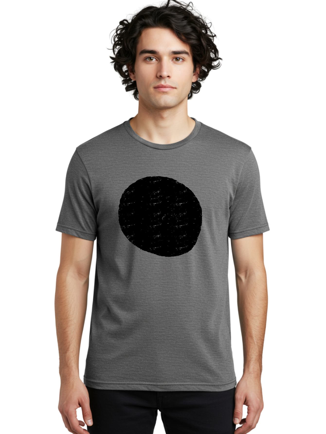 Black-Circle Men'S Graphic Tee, 100% Cotton, Comfortable Casual Summer Wear, Machine Washable, Black Circle, Abstract Shape, Digital Art, Modern Design, Minimalist Style, Geometric Figure, Simple Icon -  Aaa369
