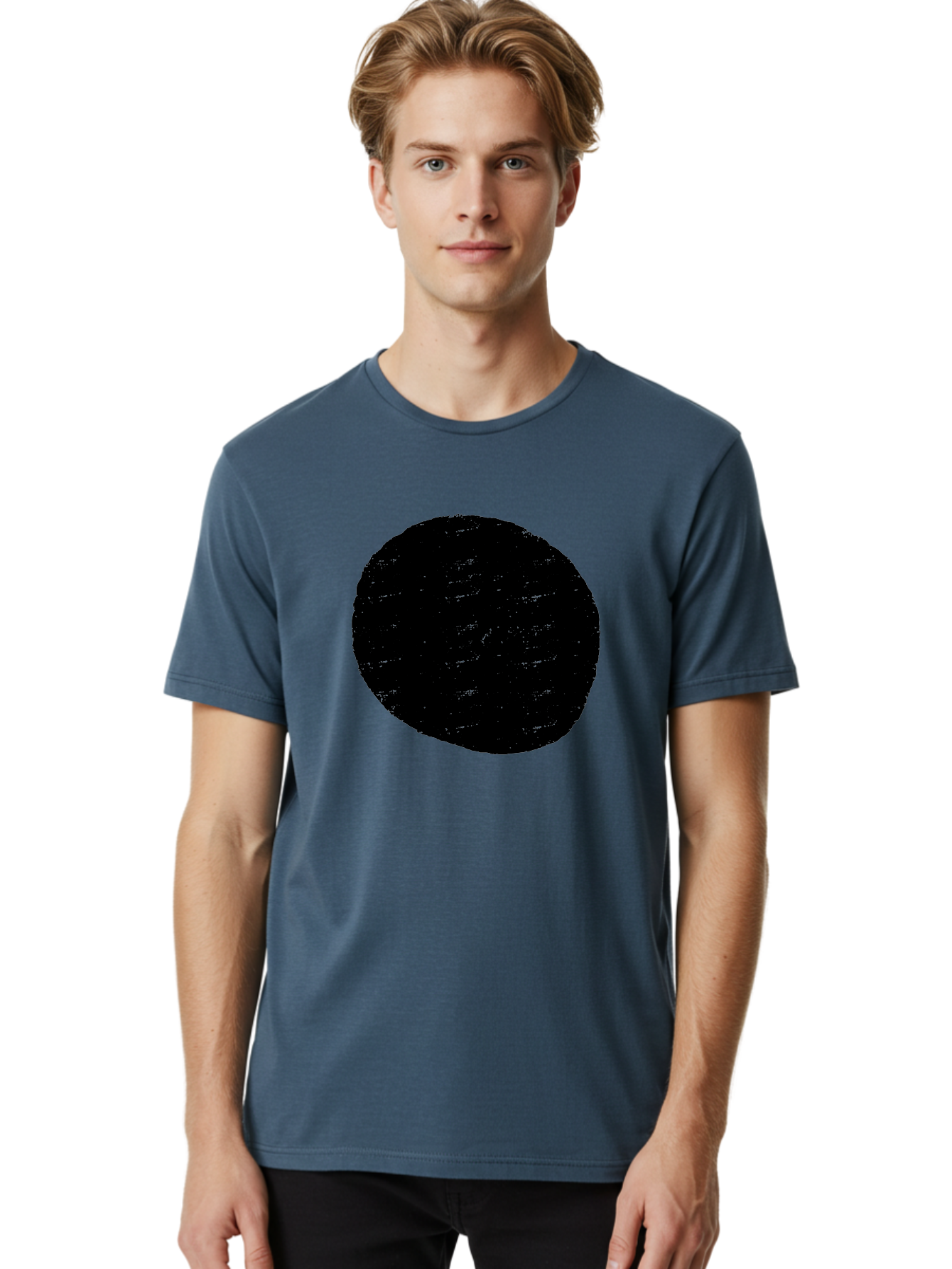 Black-Circle Men'S Graphic Tee, 100% Cotton, Comfortable Casual Summer Wear, Machine Washable, Black Circle, Abstract Shape, Digital Art, Modern Design, Minimalist Style, Geometric Figure, Simple Icon -  Aaa369