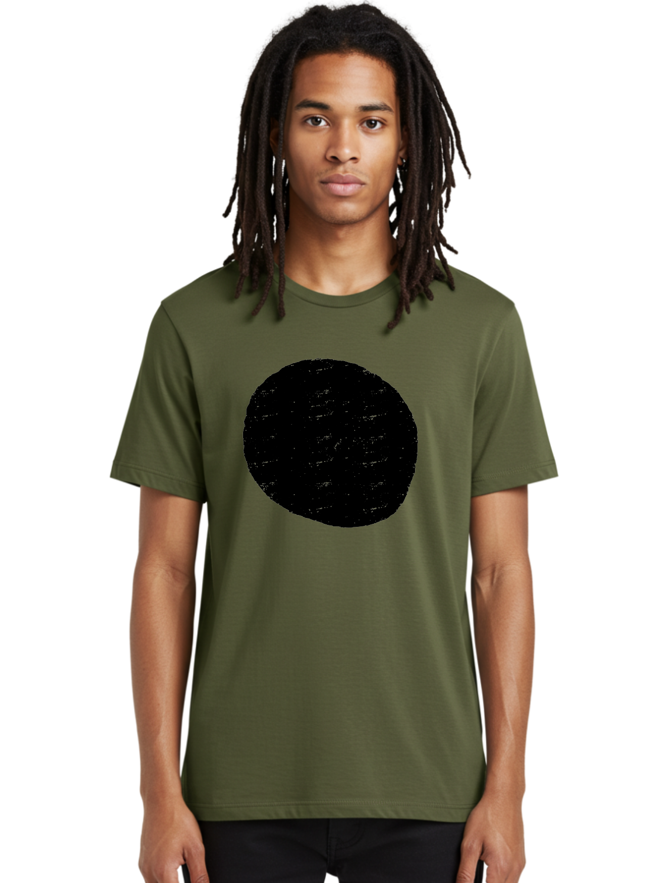 Black-Circle Men'S Graphic Tee, 100% Cotton, Comfortable Casual Summer Wear, Machine Washable, Black Circle, Abstract Shape, Digital Art, Modern Design, Minimalist Style, Geometric Figure, Simple Icon -  Aaa369