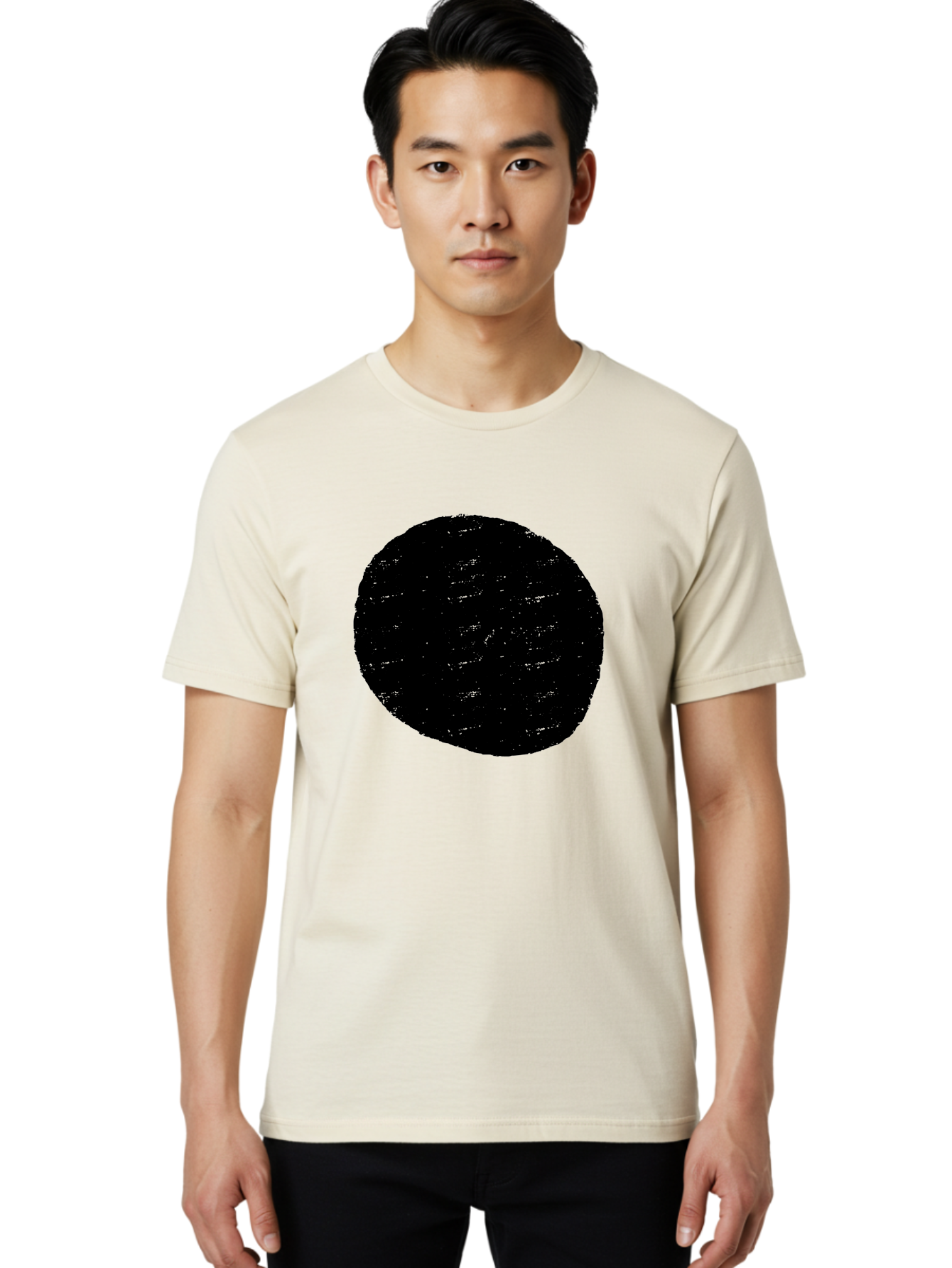 Black-Circle Men'S Graphic Tee, 100% Cotton, Comfortable Casual Summer Wear, Machine Washable, Black Circle, Abstract Shape, Digital Art, Modern Design, Minimalist Style, Geometric Figure, Simple Icon -  Aaa369