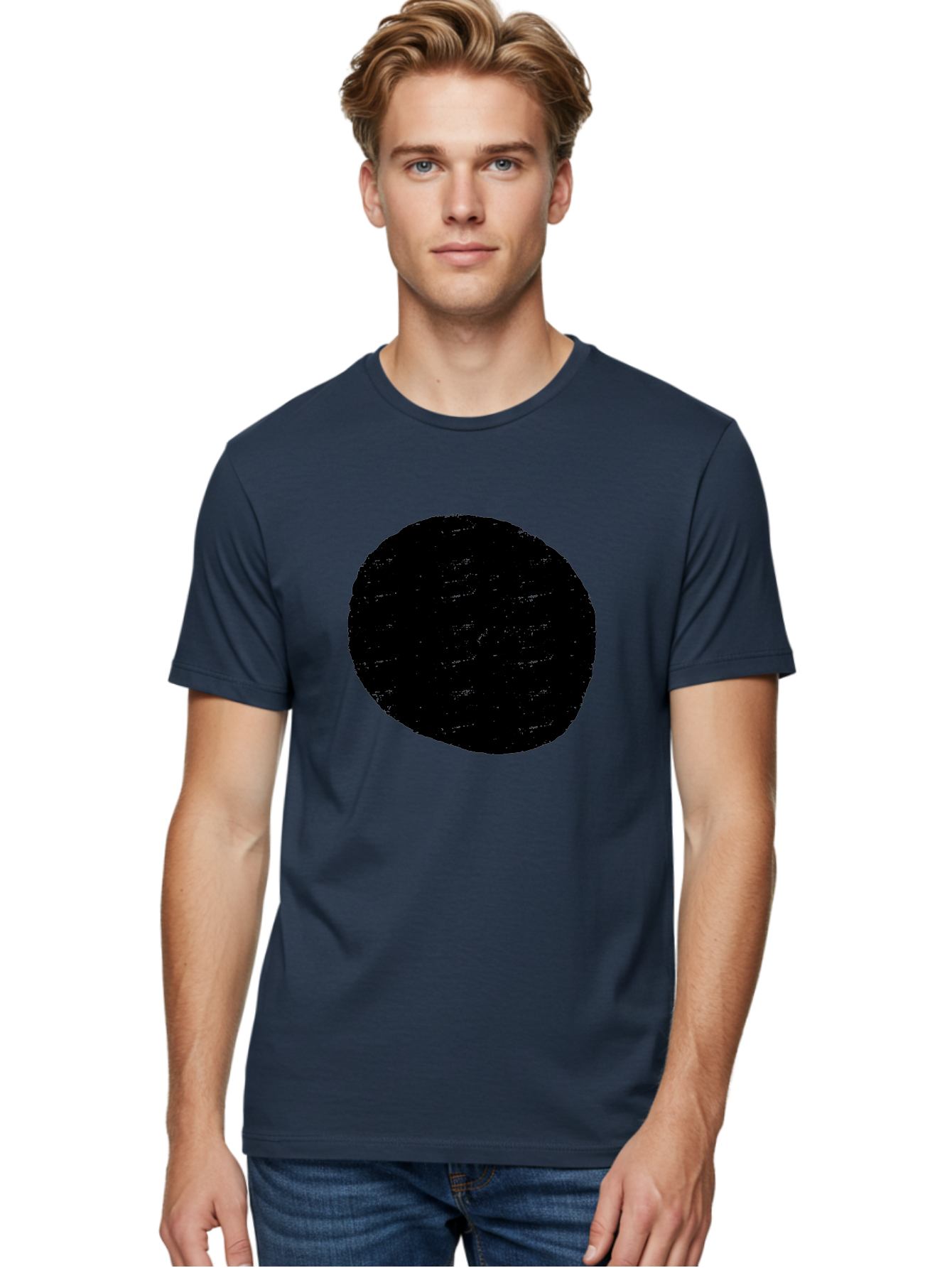 Black-Circle Men'S Graphic Tee, 100% Cotton, Comfortable Casual Summer Wear, Machine Washable, Black Circle, Abstract Shape, Digital Art, Modern Design, Minimalist Style, Geometric Figure, Simple Icon -  Aaa369