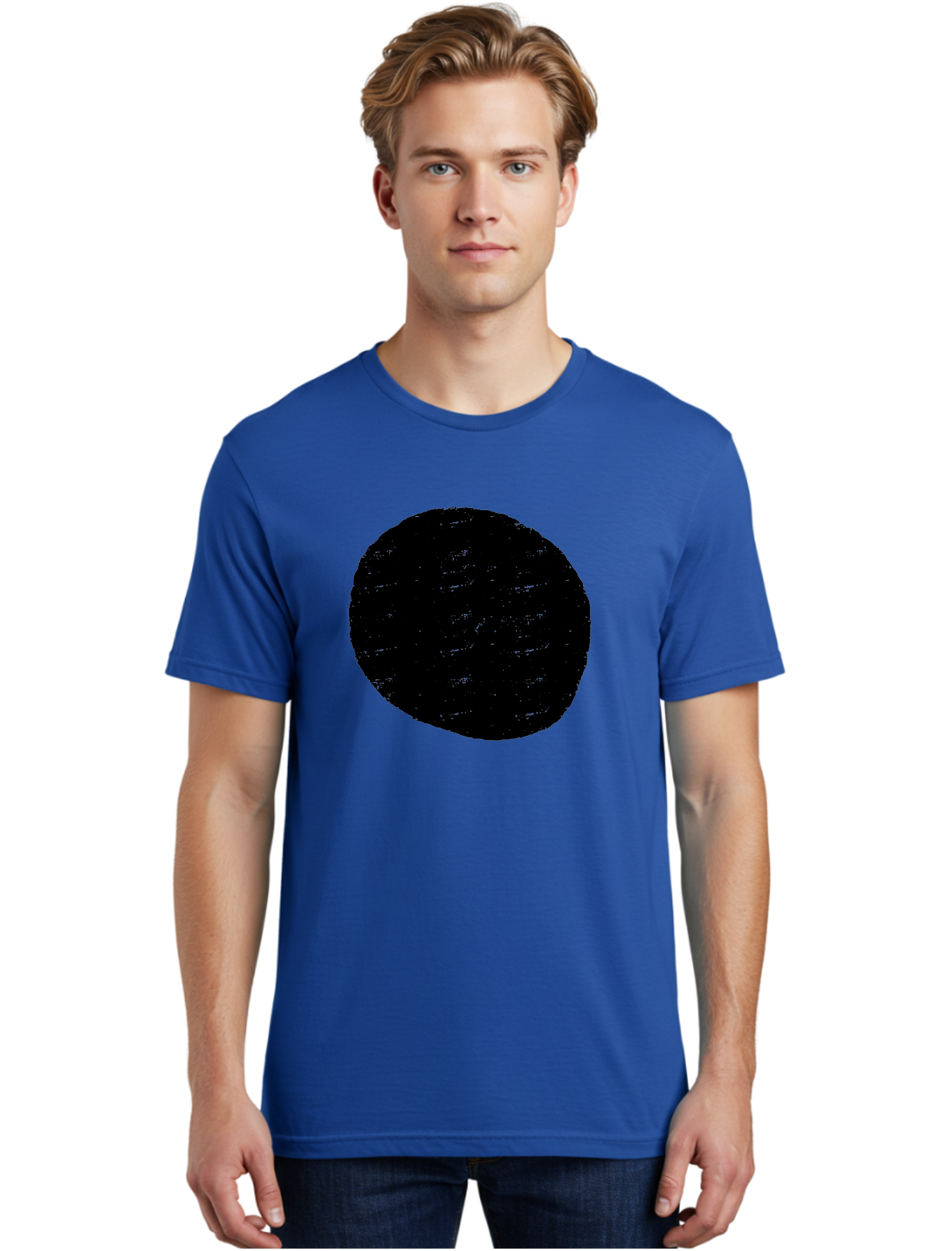 Black-Circle Men'S Graphic Tee, 100% Cotton, Comfortable Casual Summer Wear, Machine Washable, Black Circle, Abstract Shape, Digital Art, Modern Design, Minimalist Style, Geometric Figure, Simple Icon -  Aaa369