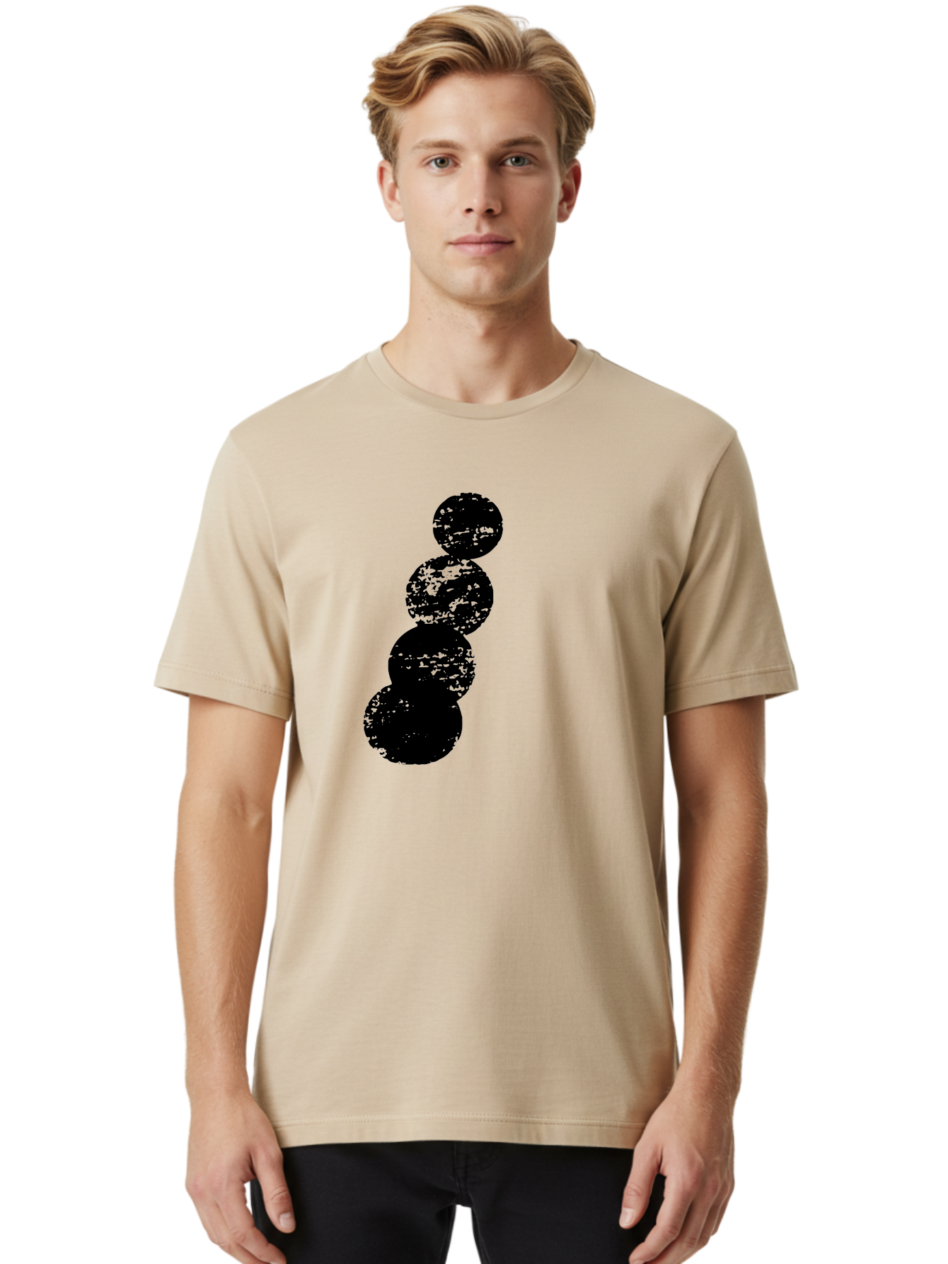 Black-Circles Men'S Graphic Tee, 100% Cotton, Comfortable Casual Summer Wear, Machine Washable, Black Spheres, Distressed Texture, Diagonal Alignment, Abstract Design, Modern Art, Creative Pattern, Minimalist Style, Grunge Effect, -  Aaa370