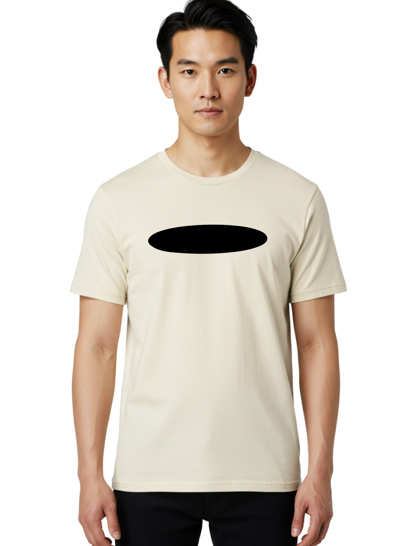 Black-Ellipse Men'S Graphic Tee, 100% Cotton, Comfortable Casual Summer Wear, Machine Washable, Black Ellipse, Minimalist Design, Simple Shape, Abstract Art, Geometric Figure, Modern Graphic -  Aaa373