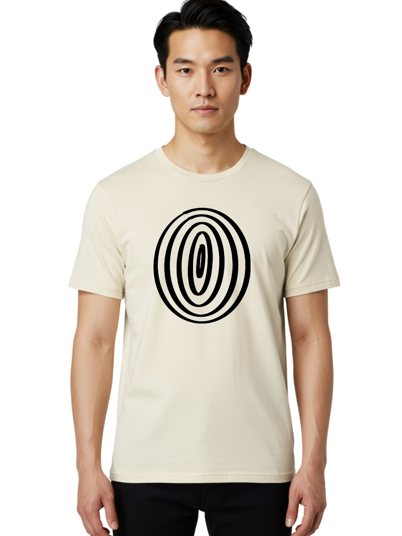 Black-Elliptical-Rings Men'S Graphic Tee, 100% Cotton, Comfortable Casual Summer Wear, Machine Washable, Concentric Circles, Abstract Art, Modern Design, Minimalist Pattern, Black Lines, Geometric Shape, Optical Illusion, Hypnotic Effect -  Aaa374