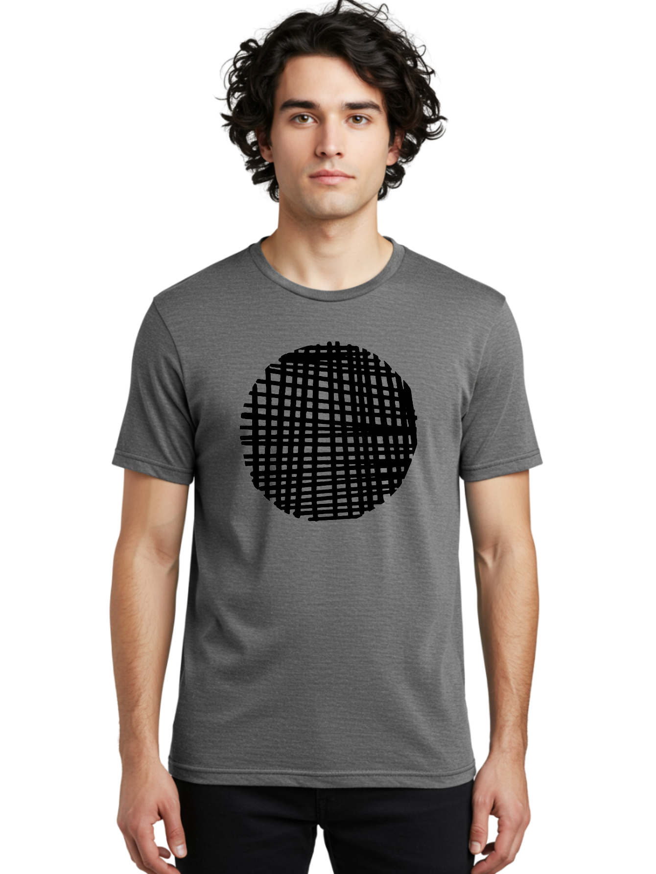 Black-Grid-Circle Men'S Graphic Tee, 100% Cotton, Comfortable Casual Summer Wear, Machine Washable, Disco Ball, Grid Pattern, Abstract Design, Black And Green, Modern Art, Geometric Shape, Spherical Object, Shiny Surface, Party Decoration -  Aaa375
