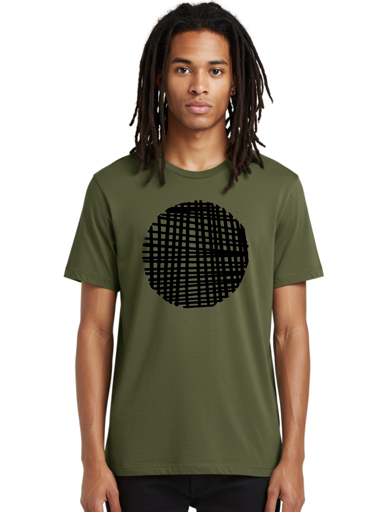 Black-Grid-Circle Men'S Graphic Tee, 100% Cotton, Comfortable Casual Summer Wear, Machine Washable, Disco Ball, Grid Pattern, Abstract Design, Black And Green, Modern Art, Geometric Shape, Spherical Object, Shiny Surface, Party Decoration -  Aaa375