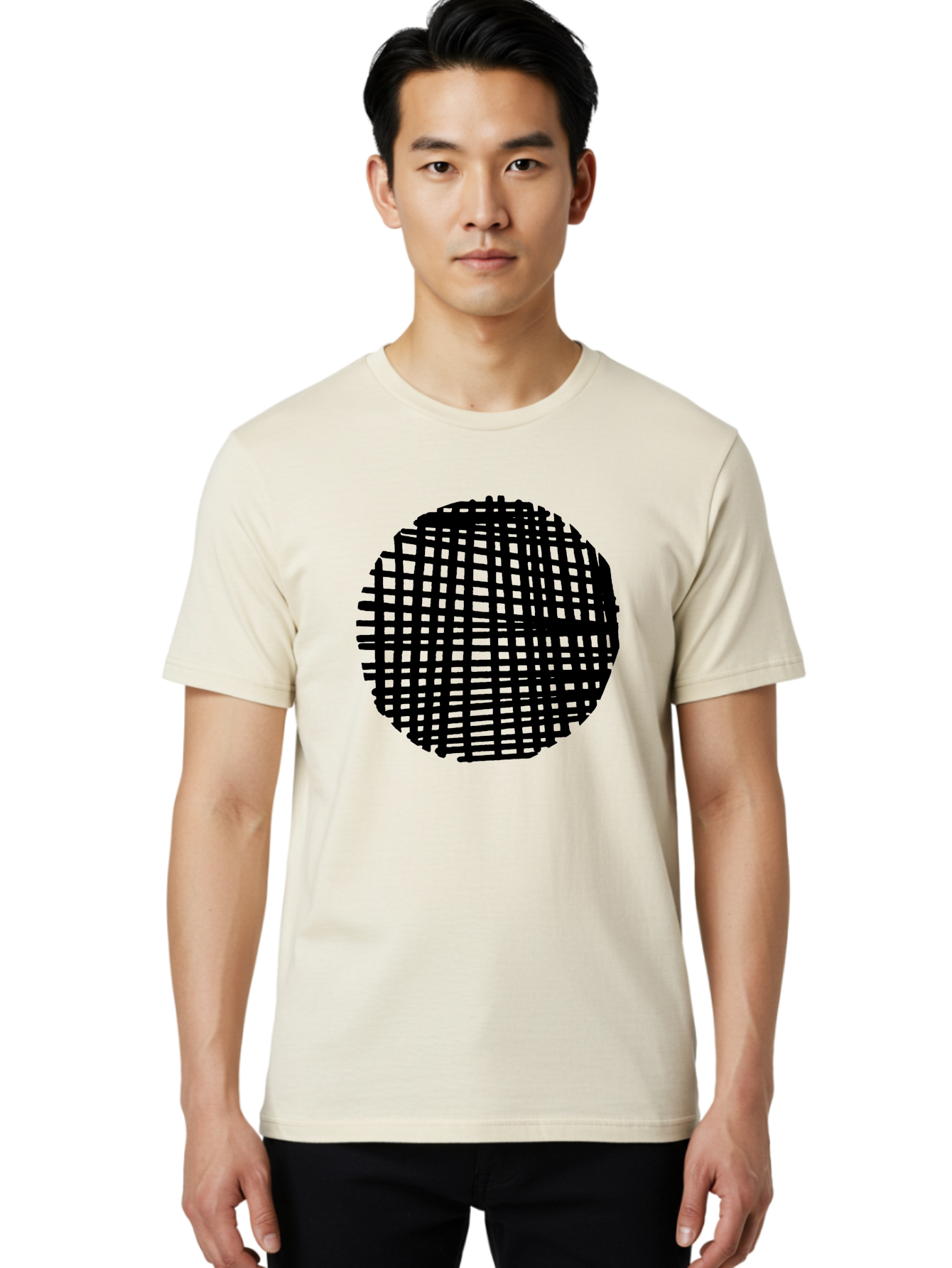 Black-Grid-Circle Men'S Graphic Tee, 100% Cotton, Comfortable Casual Summer Wear, Machine Washable, Disco Ball, Grid Pattern, Abstract Design, Black And Green, Modern Art, Geometric Shape, Spherical Object, Shiny Surface, Party Decoration -  Aaa375