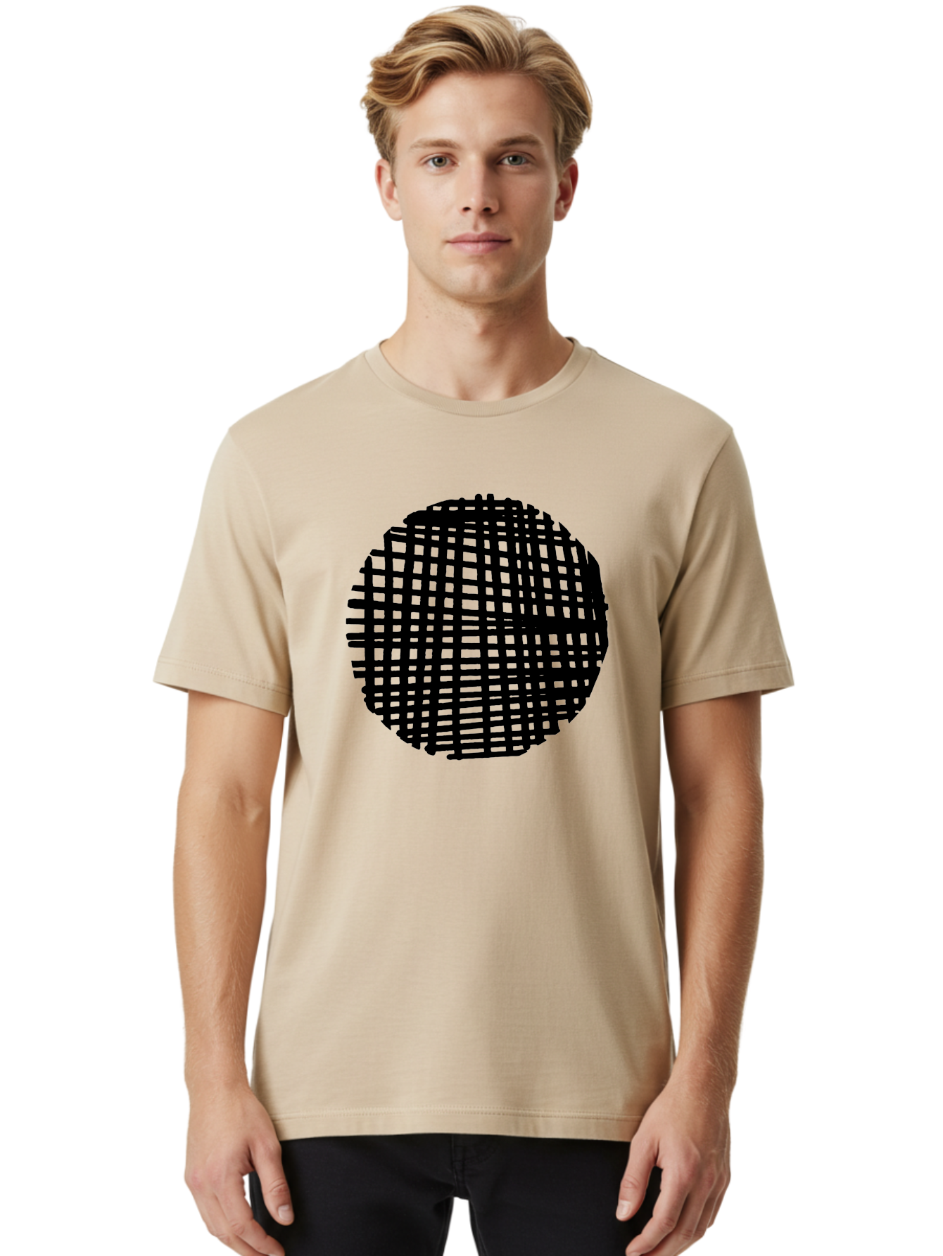 Black-Grid-Circle Men'S Graphic Tee, 100% Cotton, Comfortable Casual Summer Wear, Machine Washable, Disco Ball, Grid Pattern, Abstract Design, Black And Green, Modern Art, Geometric Shape, Spherical Object, Shiny Surface, Party Decoration -  Aaa375