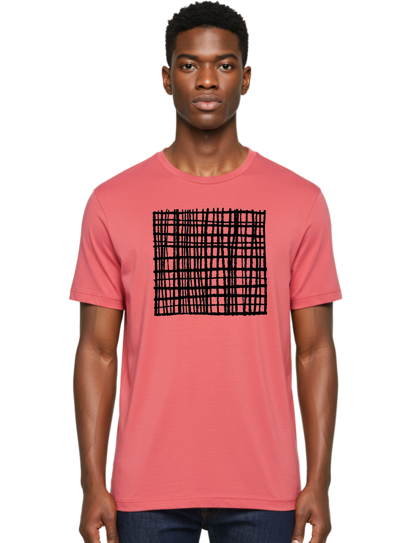 Black-Grid Men'S Graphic Tee, 100% Cotton, Comfortable Casual Summer Wear, Machine Washable, Black Grid Pattern, Graphic Design, Abstract Art, Geometric Shape, Modern Style, Contemporary Design, Grid Texture -  Aaa376