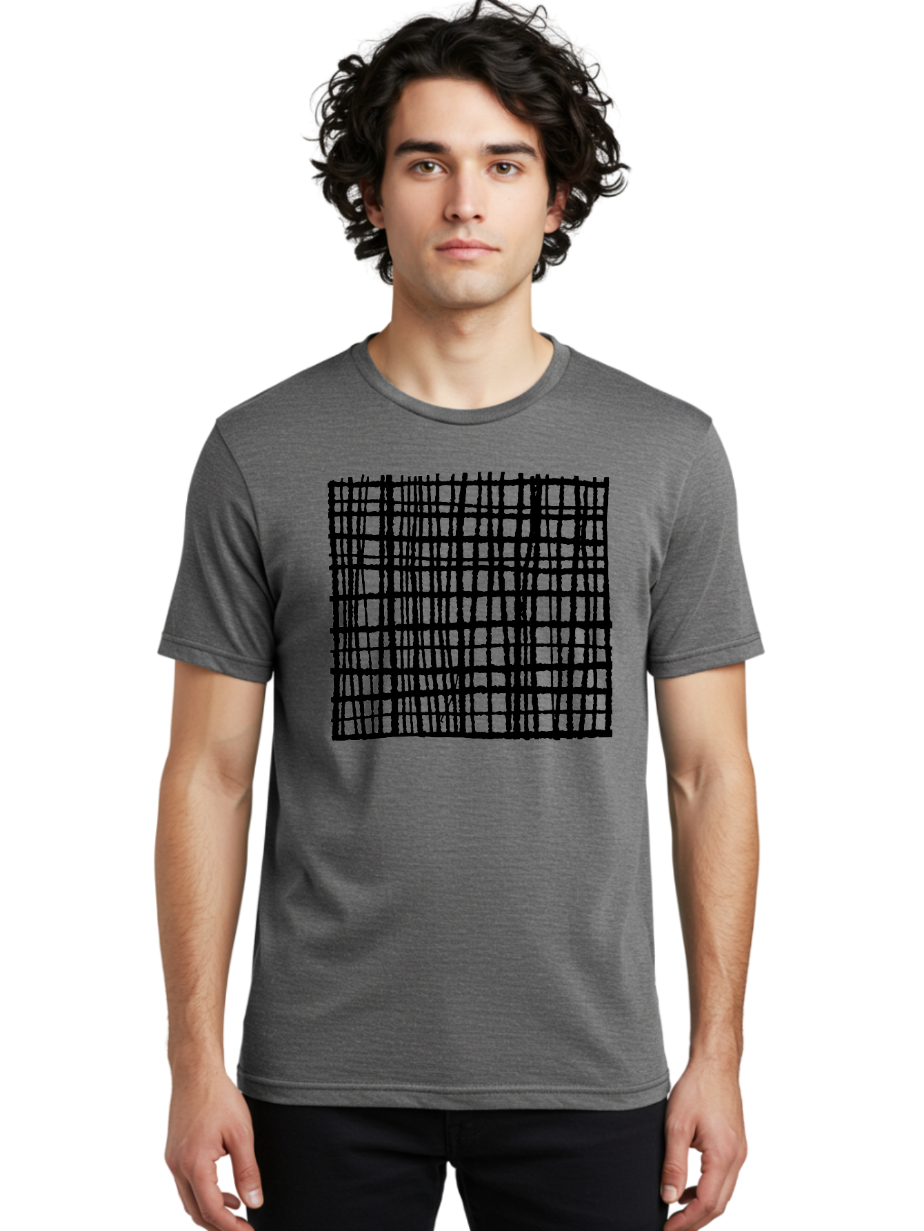 Black-Grid Men'S Graphic Tee, 100% Cotton, Comfortable Casual Summer Wear, Machine Washable, Black Grid Pattern, Graphic Design, Abstract Art, Geometric Shape, Modern Style, Contemporary Design, Grid Texture -  Aaa376