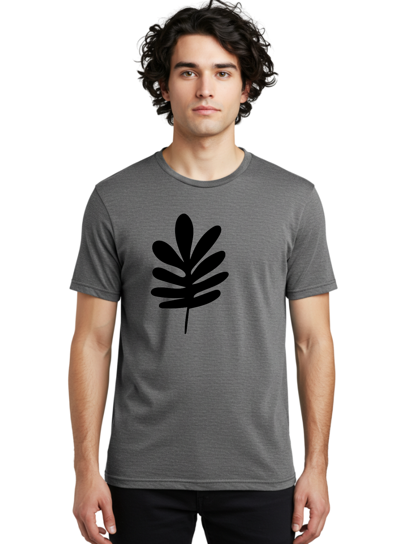 Black-Leaf-1 Men'S Graphic Tee, 100% Cotton, Comfortable Casual Summer Wear, Machine Washable, Schefflera Leaf, Black Silhouette, Minimalist Design, Simple Leaf, Foliage Icon, Botanical Graphic, Modern Art, Leaf Illustration -  Aaa377
