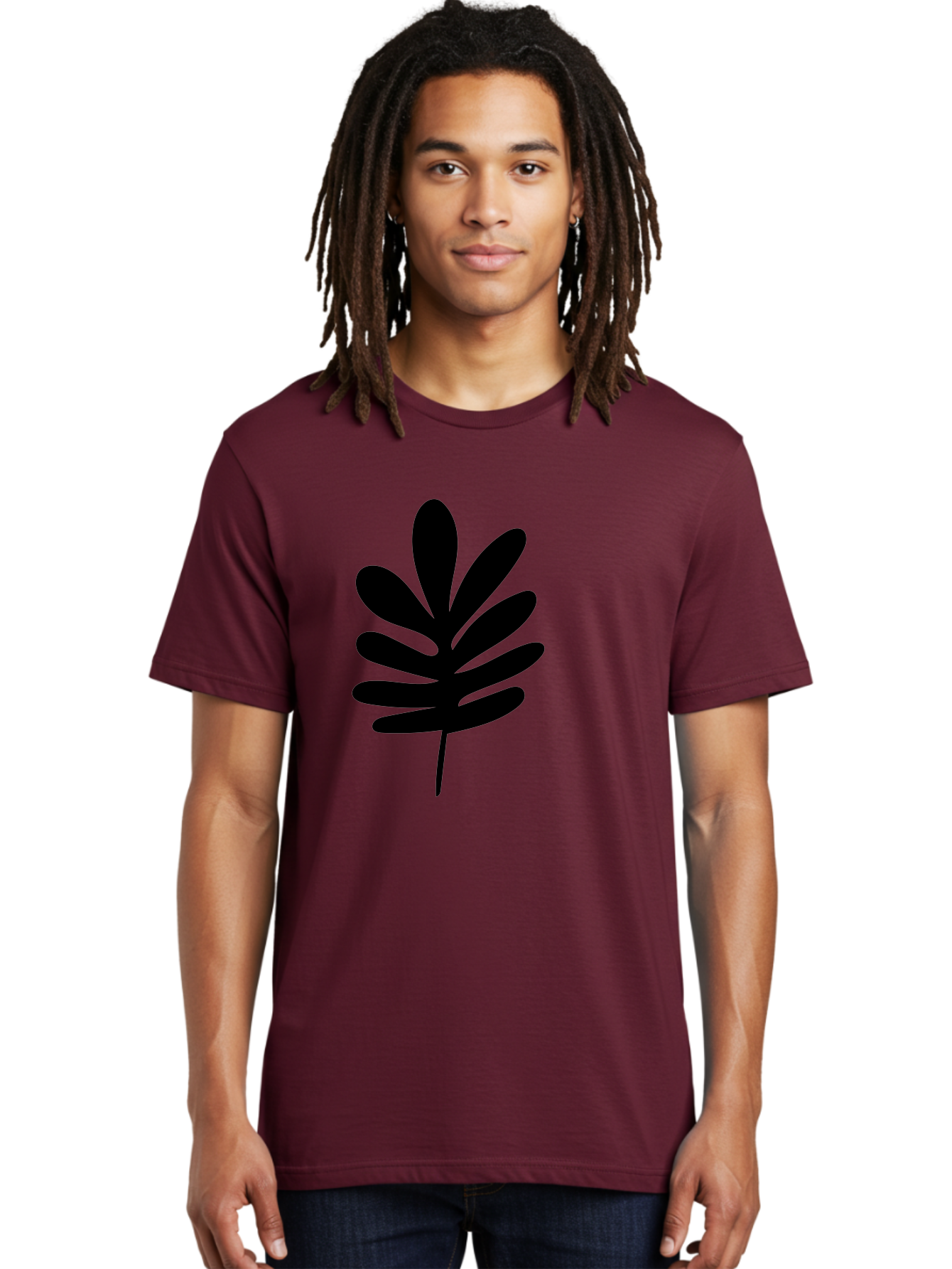 Black-Leaf-1 Men'S Graphic Tee, 100% Cotton, Comfortable Casual Summer Wear, Machine Washable, Schefflera Leaf, Black Silhouette, Minimalist Design, Simple Leaf, Foliage Icon, Botanical Graphic, Modern Art, Leaf Illustration -  Aaa377