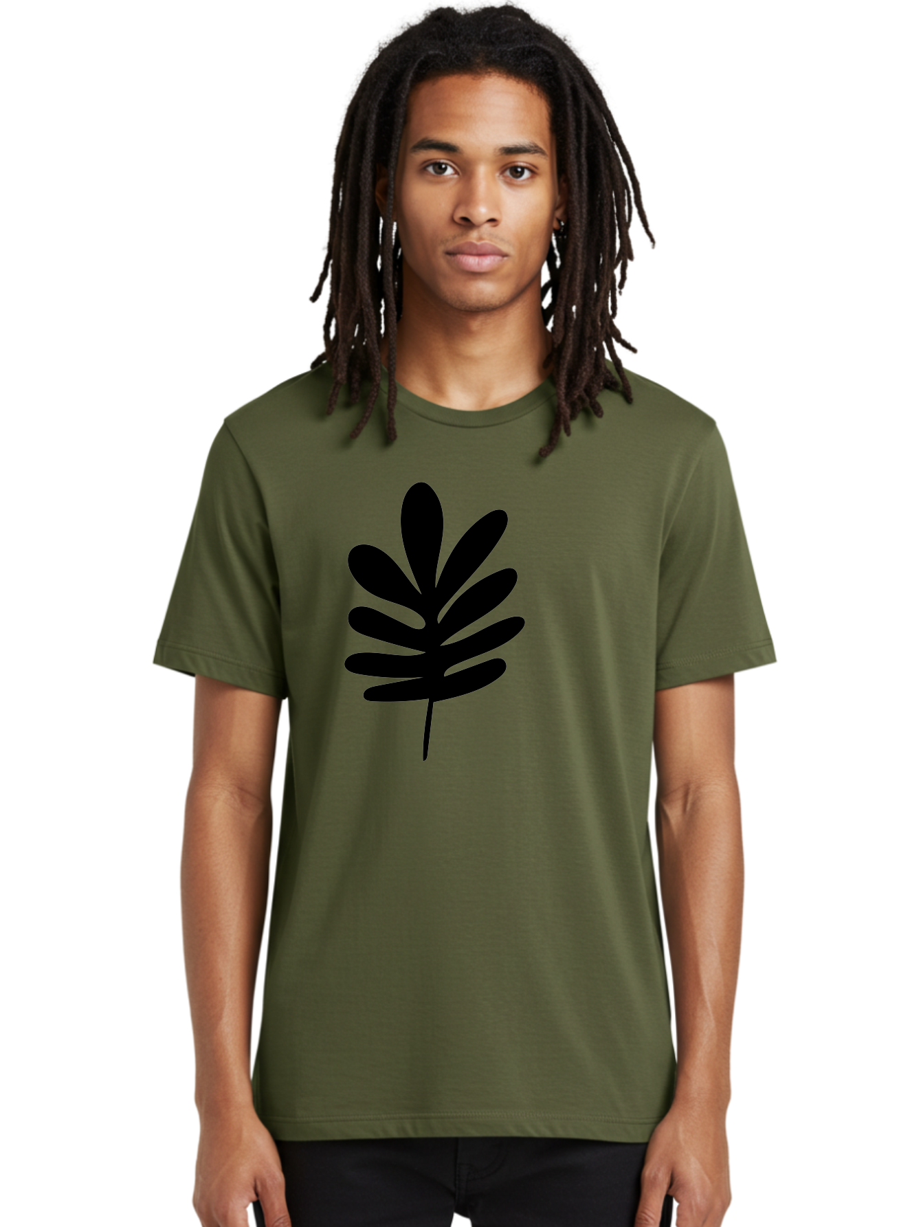 Black-Leaf-1 Men'S Graphic Tee, 100% Cotton, Comfortable Casual Summer Wear, Machine Washable, Schefflera Leaf, Black Silhouette, Minimalist Design, Simple Leaf, Foliage Icon, Botanical Graphic, Modern Art, Leaf Illustration -  Aaa377