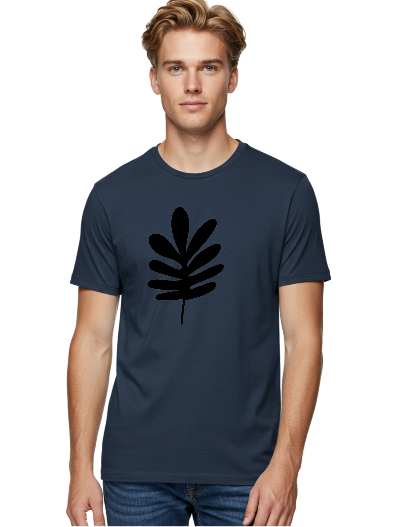 Black-Leaf-1 Men'S Graphic Tee, 100% Cotton, Comfortable Casual Summer Wear, Machine Washable, Schefflera Leaf, Black Silhouette, Minimalist Design, Simple Leaf, Foliage Icon, Botanical Graphic, Modern Art, Leaf Illustration -  Aaa377