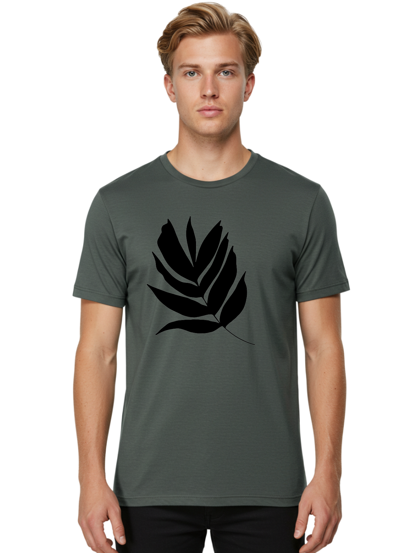 Black-Leaf-Silhouette Men'S Graphic Tee, 100% Cotton, Comfortable Casual Summer Wear, Machine Washable, Leaf Silhouette, Black Leaves, Minimalist Design, Plant Illustration, Simple Shapes, Botanical Art, Leafy Graphic, Nature-Inspired, -  Aaa378