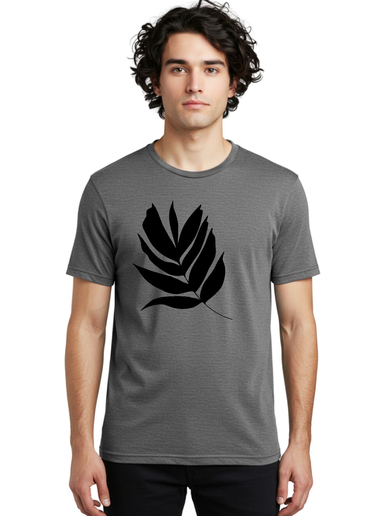 Black-Leaf-Silhouette Men'S Graphic Tee, 100% Cotton, Comfortable Casual Summer Wear, Machine Washable, Leaf Silhouette, Black Leaves, Minimalist Design, Plant Illustration, Simple Shapes, Botanical Art, Leafy Graphic, Nature-Inspired, -  Aaa378