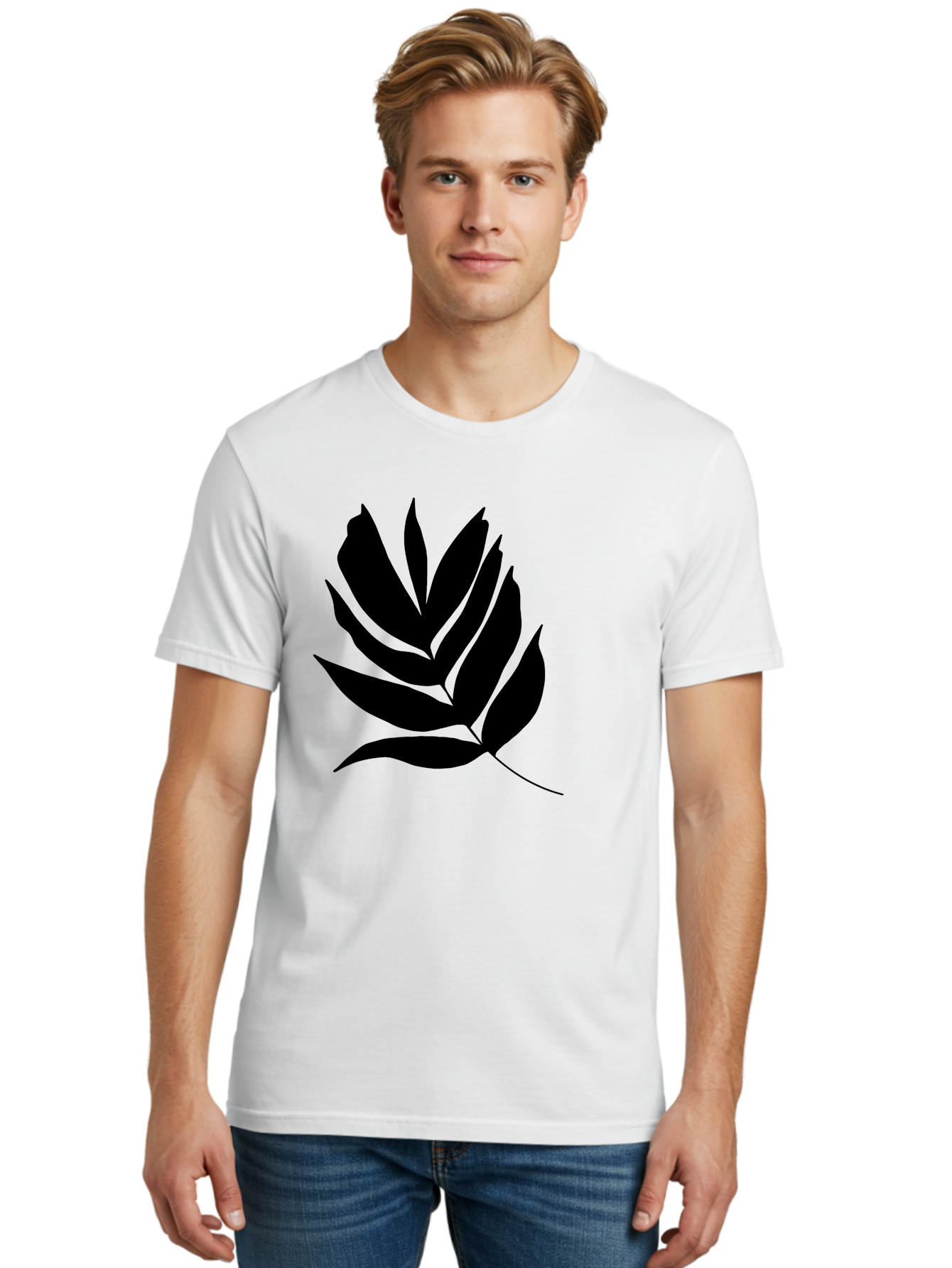 Black-Leaf-Silhouette Men'S Graphic Tee, 100% Cotton, Comfortable Casual Summer Wear, Machine Washable, Leaf Silhouette, Black Leaves, Minimalist Design, Plant Illustration, Simple Shapes, Botanical Art, Leafy Graphic, Nature-Inspired, -  Aaa378