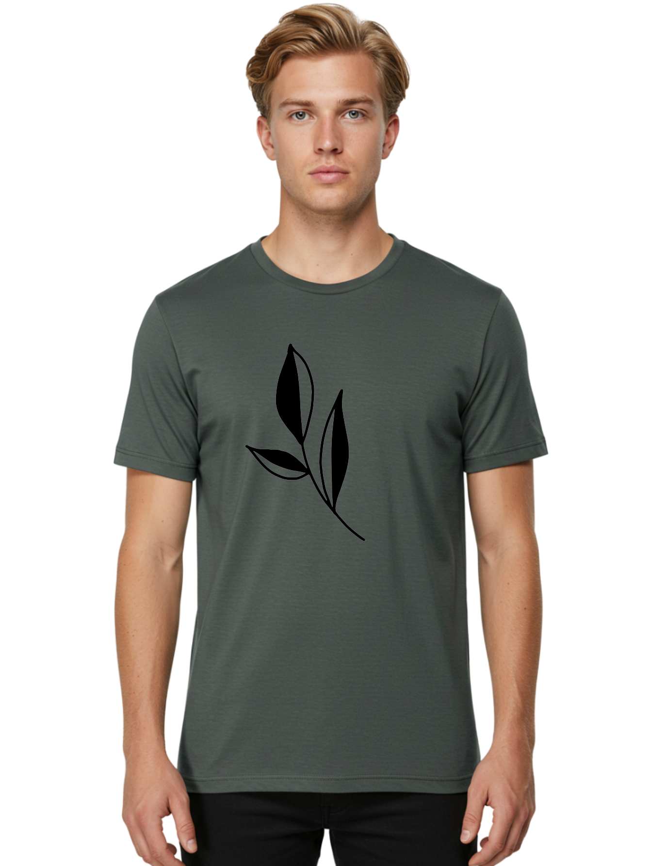 Black-Leaf Men'S Graphic Tee, 100% Cotton, Comfortable Casual Summer Wear, Machine Washable, Simple Leaf Design, Black Leaves, Minimalist Art, Nature Inspired, Botanical Illustration, Elegant Graphics, Leaf Silhouette -  Aaa379