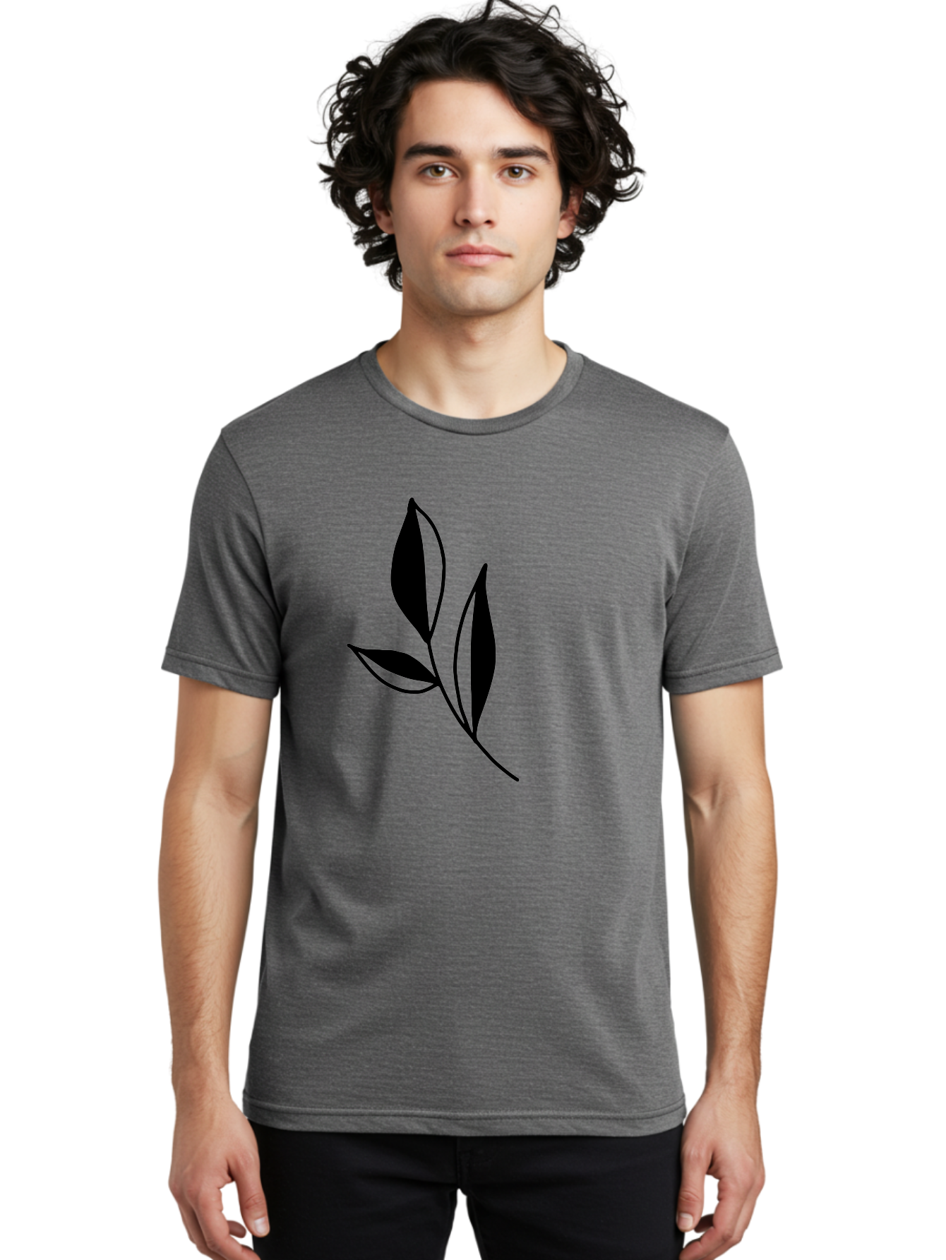 Black-Leaf Men'S Graphic Tee, 100% Cotton, Comfortable Casual Summer Wear, Machine Washable, Simple Leaf Design, Black Leaves, Minimalist Art, Nature Inspired, Botanical Illustration, Elegant Graphics, Leaf Silhouette -  Aaa379
