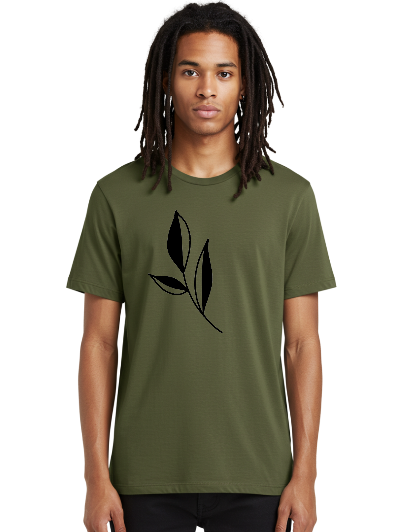Black-Leaf Men'S Graphic Tee, 100% Cotton, Comfortable Casual Summer Wear, Machine Washable, Simple Leaf Design, Black Leaves, Minimalist Art, Nature Inspired, Botanical Illustration, Elegant Graphics, Leaf Silhouette -  Aaa379