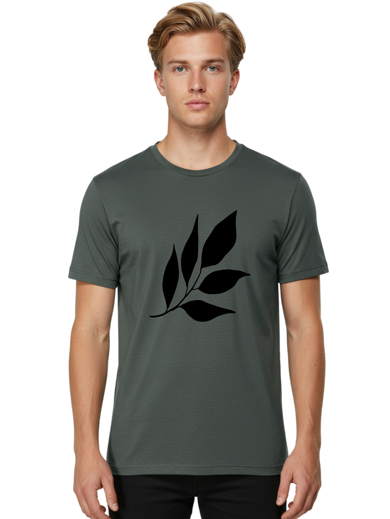 Black-Leaves-3 Men'S Graphic Tee, 100% Cotton, Comfortable Casual Summer Wear, Machine Washable, Black Leaves, Leafy Branch, Natural Elements, Simple Graphics, Minimalist Design, Leaf Silhouette, Botanical Illustration -  Aaa382