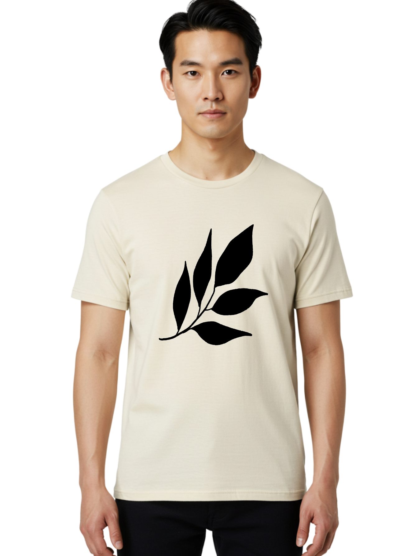 Black-Leaves-3 Men'S Graphic Tee, 100% Cotton, Comfortable Casual Summer Wear, Machine Washable, Black Leaves, Leafy Branch, Natural Elements, Simple Graphics, Minimalist Design, Leaf Silhouette, Botanical Illustration -  Aaa382