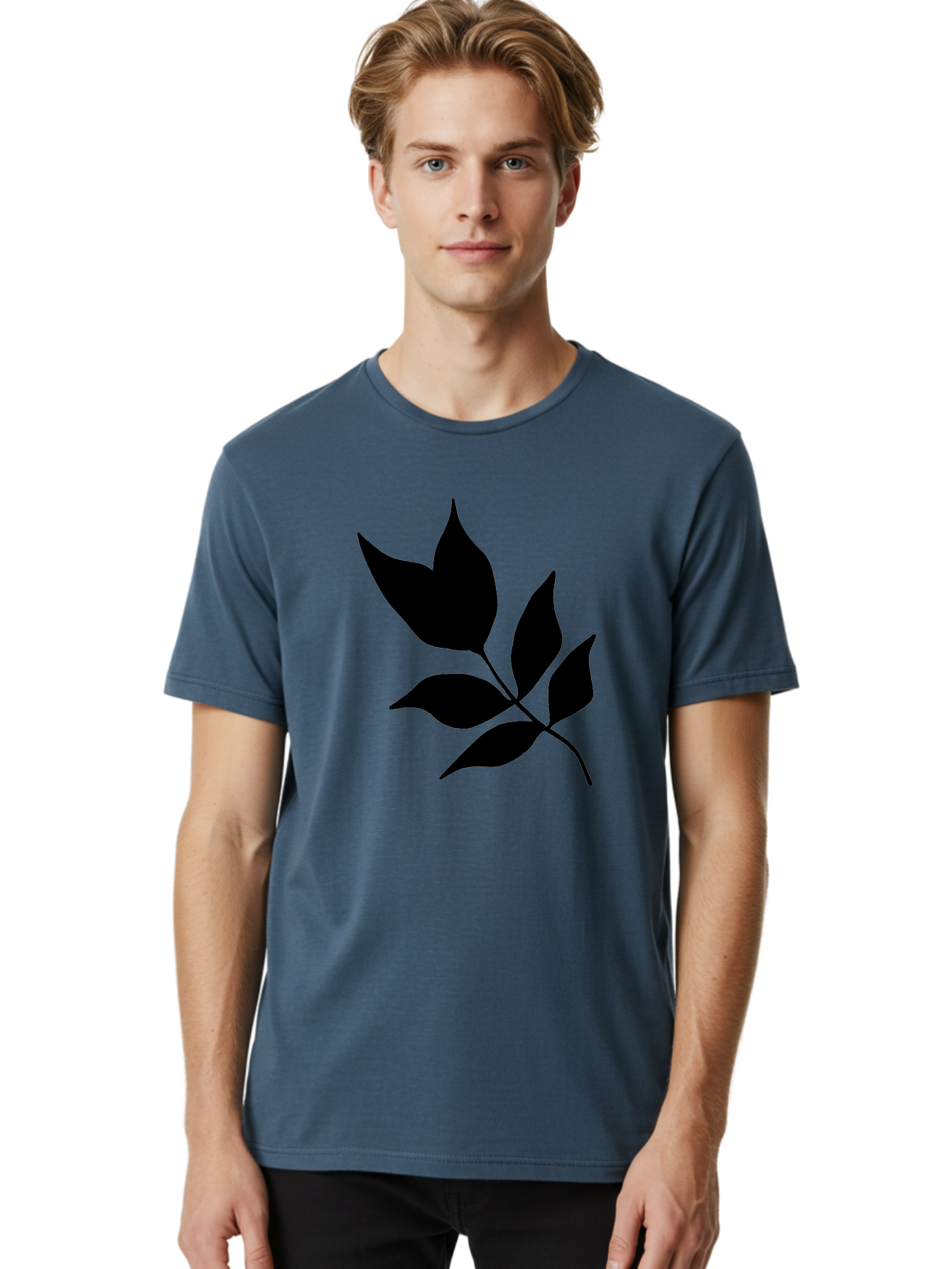 Black-Leaves-4 Men'S Graphic Tee, 100% Cotton, Comfortable Casual Summer Wear, Machine Washable, Black Leaves, Leaf Silhouette, Minimalist Design, Simple Graphics, Plant Illustration, Leaf Shape, Graphic Element -  Aaa383