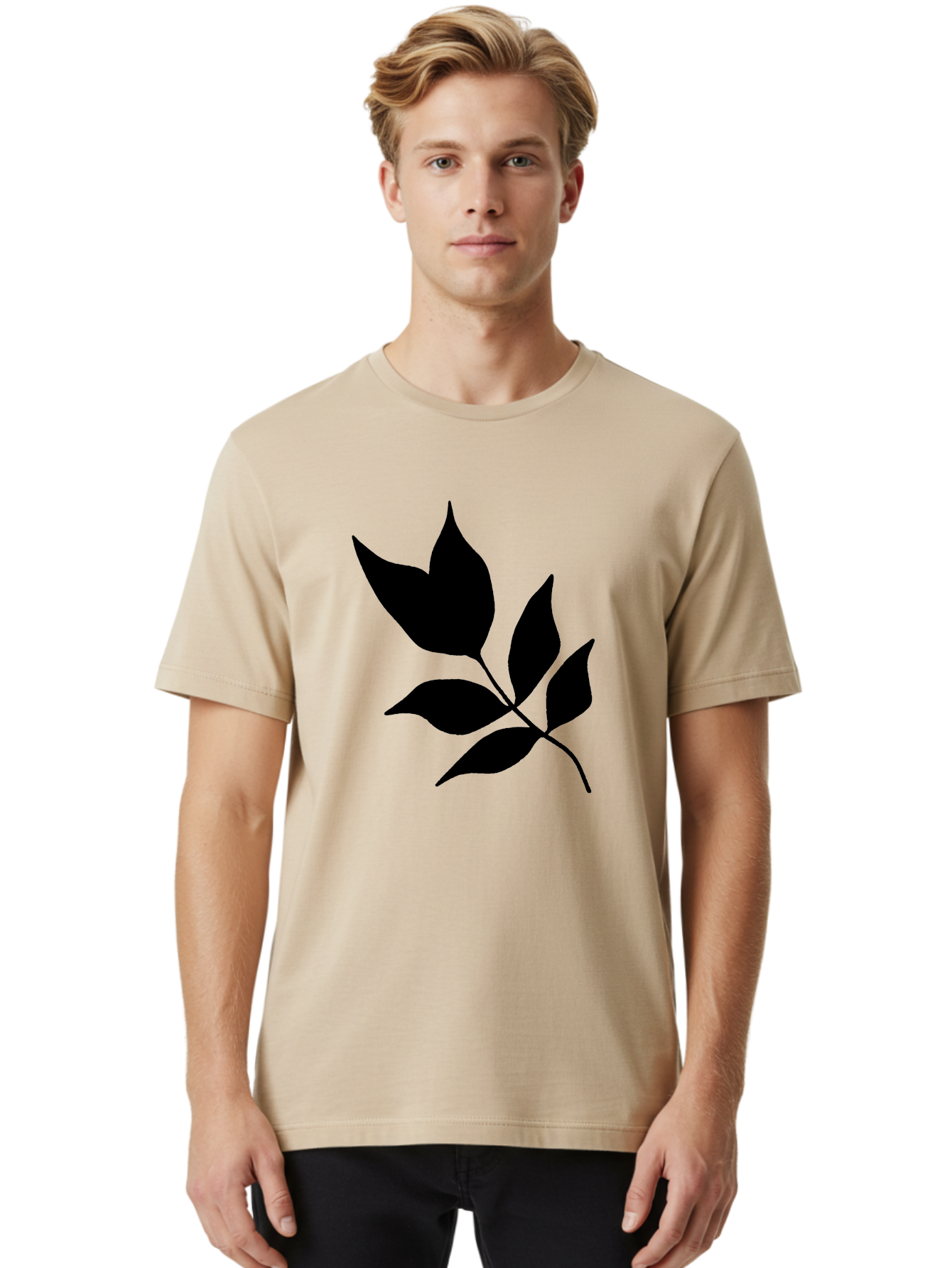 Black-Leaves-4 Men'S Graphic Tee, 100% Cotton, Comfortable Casual Summer Wear, Machine Washable, Black Leaves, Leaf Silhouette, Minimalist Design, Simple Graphics, Plant Illustration, Leaf Shape, Graphic Element -  Aaa383