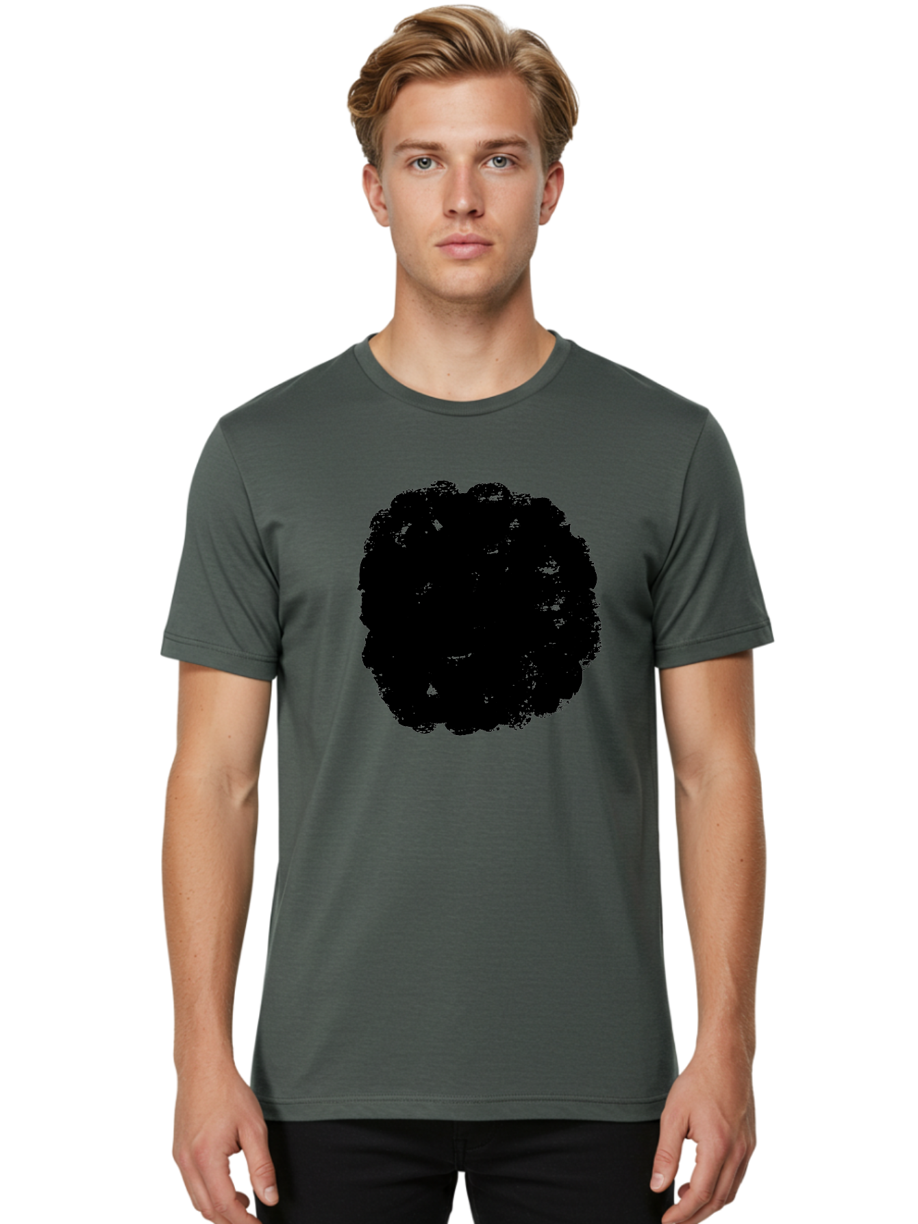 Black-Paint-Splash Men'S Graphic Tee, 100% Cotton, Comfortable Casual Summer Wear, Machine Washable, Abstract Art, Black Shape, Green Background, Digital Illustration, Modern Design, Artistic Expression, Creative Graphics -  Aaa388