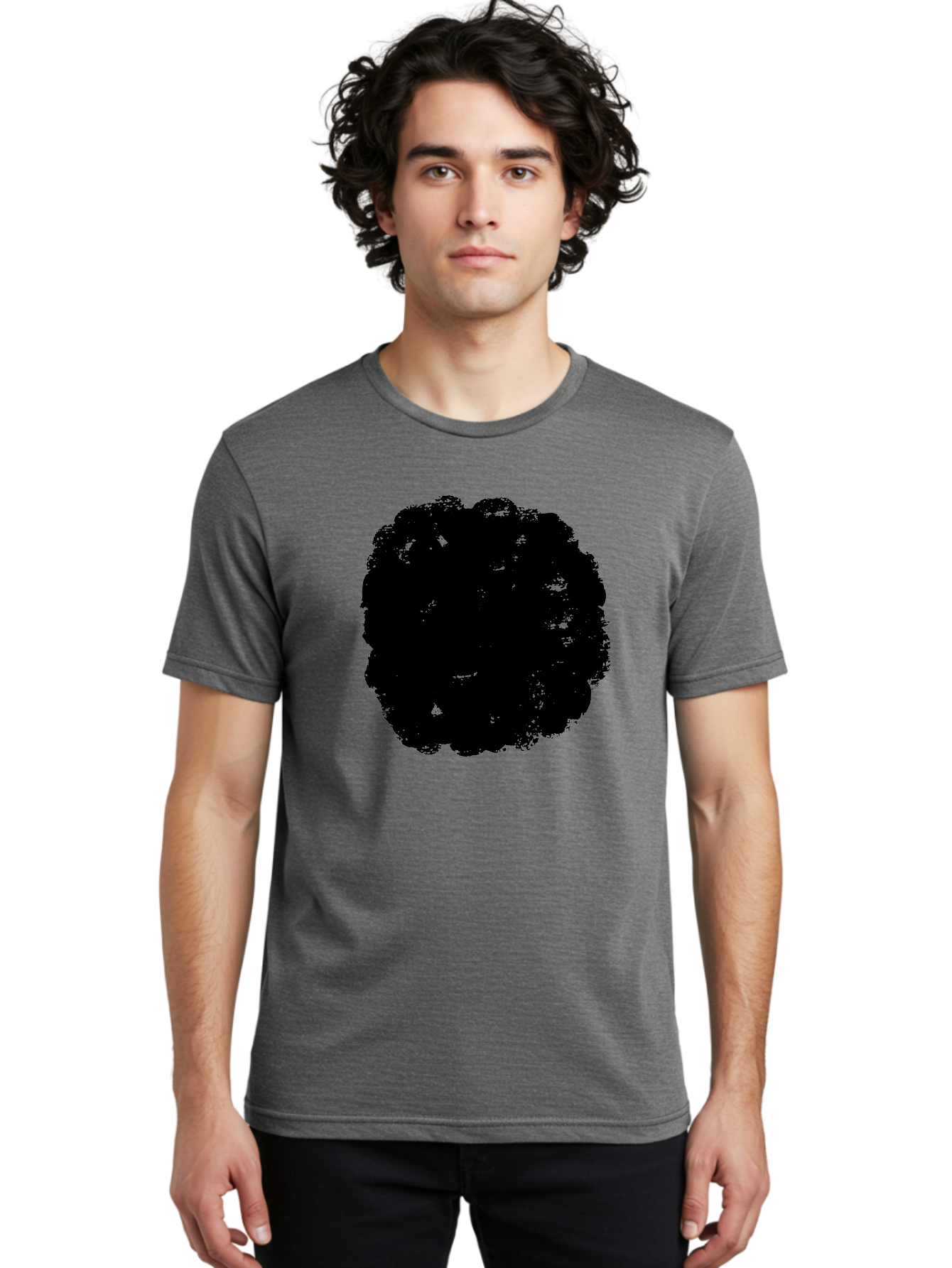 Black-Paint-Splash Men'S Graphic Tee, 100% Cotton, Comfortable Casual Summer Wear, Machine Washable, Abstract Art, Black Shape, Green Background, Digital Illustration, Modern Design, Artistic Expression, Creative Graphics -  Aaa388