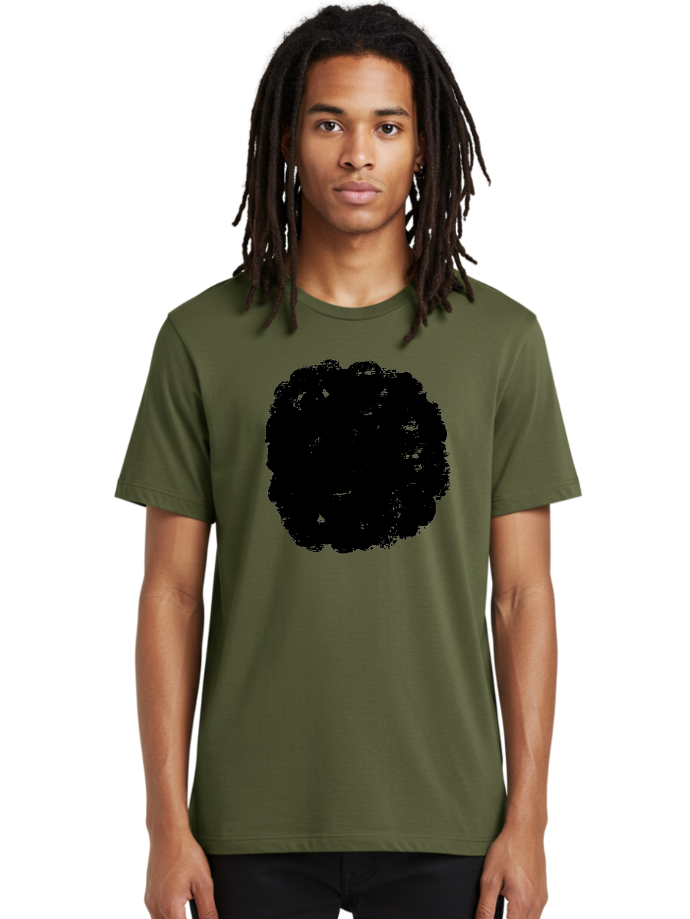 Black-Paint-Splash Men'S Graphic Tee, 100% Cotton, Comfortable Casual Summer Wear, Machine Washable, Abstract Art, Black Shape, Green Background, Digital Illustration, Modern Design, Artistic Expression, Creative Graphics -  Aaa388