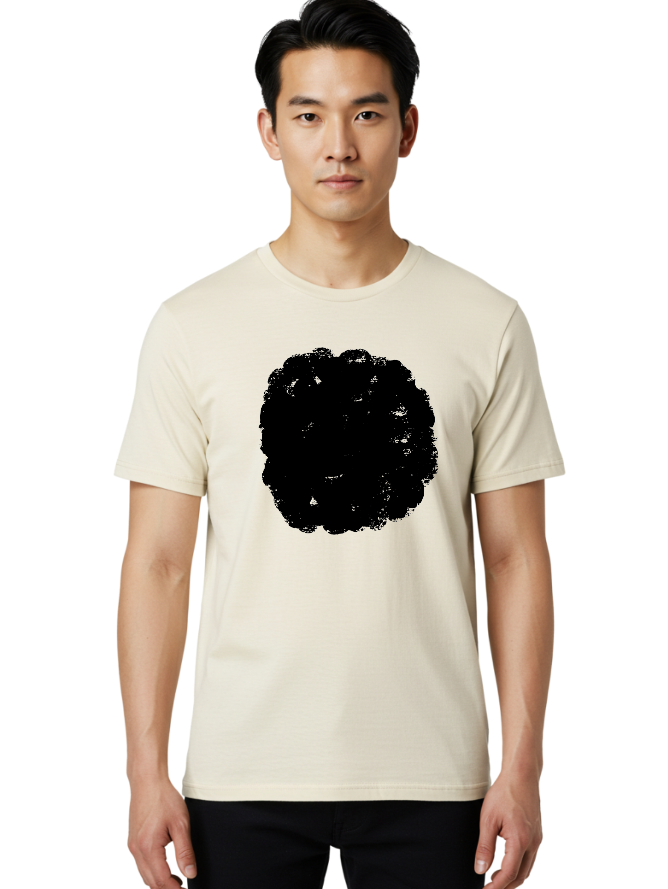Black-Paint-Splash Men'S Graphic Tee, 100% Cotton, Comfortable Casual Summer Wear, Machine Washable, Abstract Art, Black Shape, Green Background, Digital Illustration, Modern Design, Artistic Expression, Creative Graphics -  Aaa388