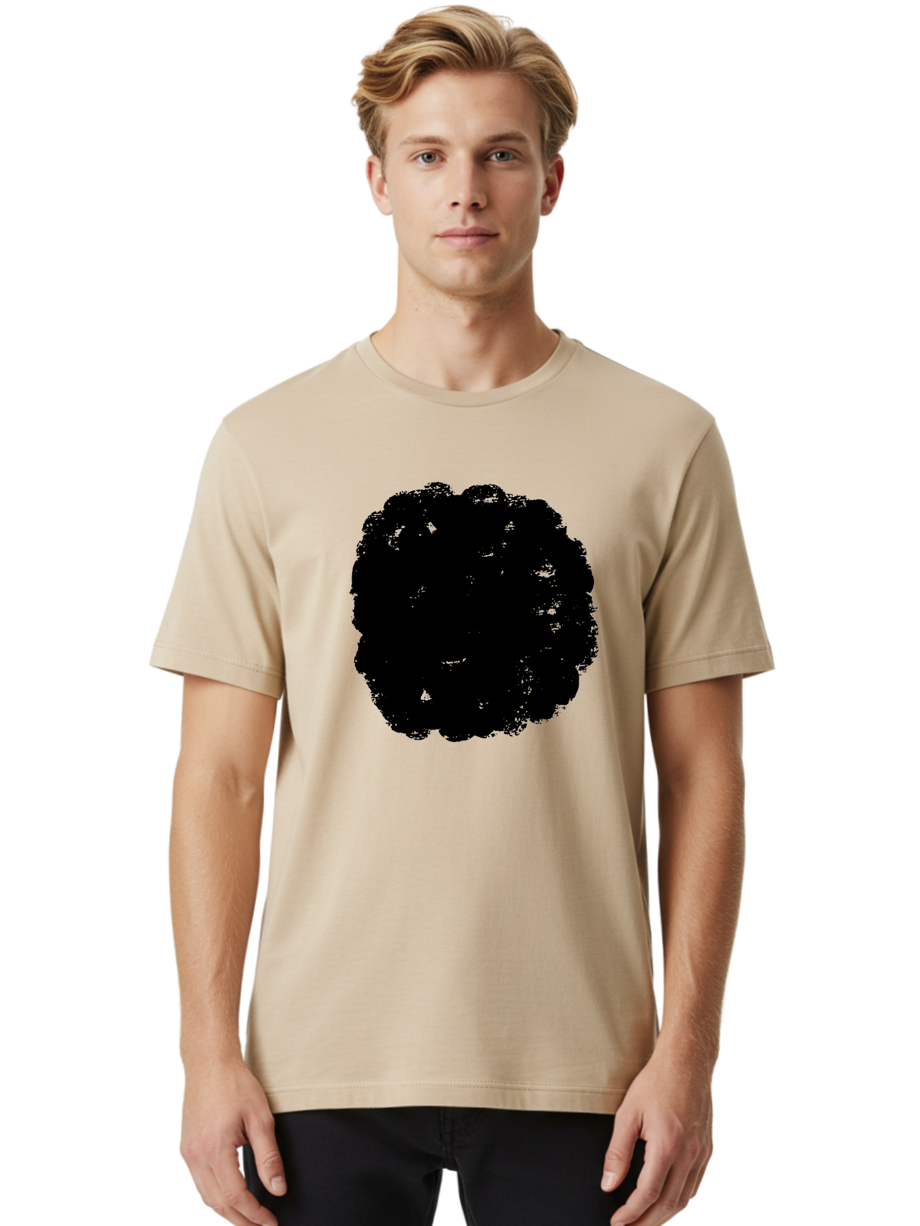 Black-Paint-Splash Men'S Graphic Tee, 100% Cotton, Comfortable Casual Summer Wear, Machine Washable, Abstract Art, Black Shape, Green Background, Digital Illustration, Modern Design, Artistic Expression, Creative Graphics -  Aaa388