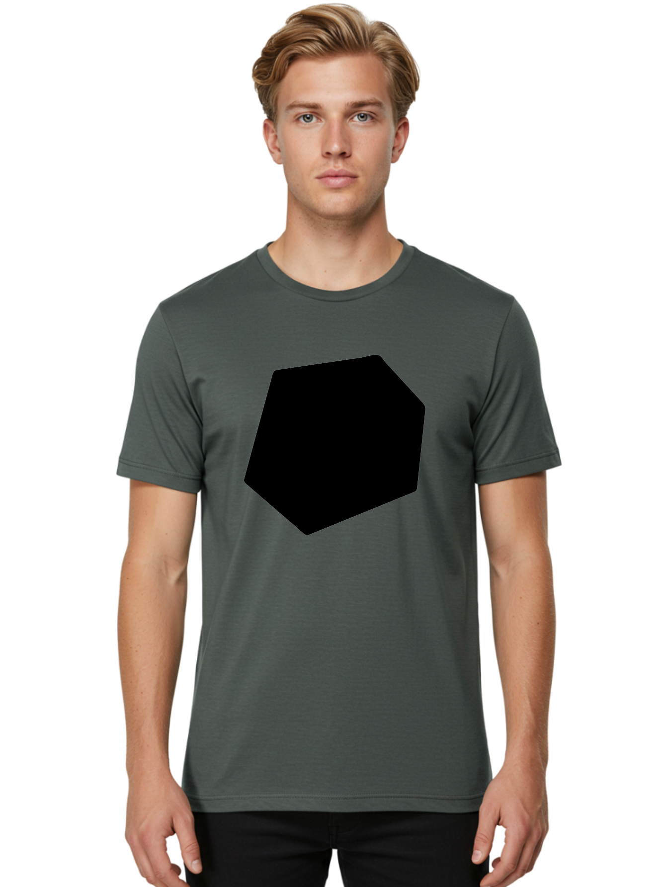 Black-Pentagon Men'S Graphic Tee, 100% Cotton, Comfortable Casual Summer Wear, Machine Washable, Black Heptagon, Geometric Shape, Abstract Design, Minimalist Art, Seven-Sided Polygon, Bold Graphics, Modern Simplicity -  Aaa389