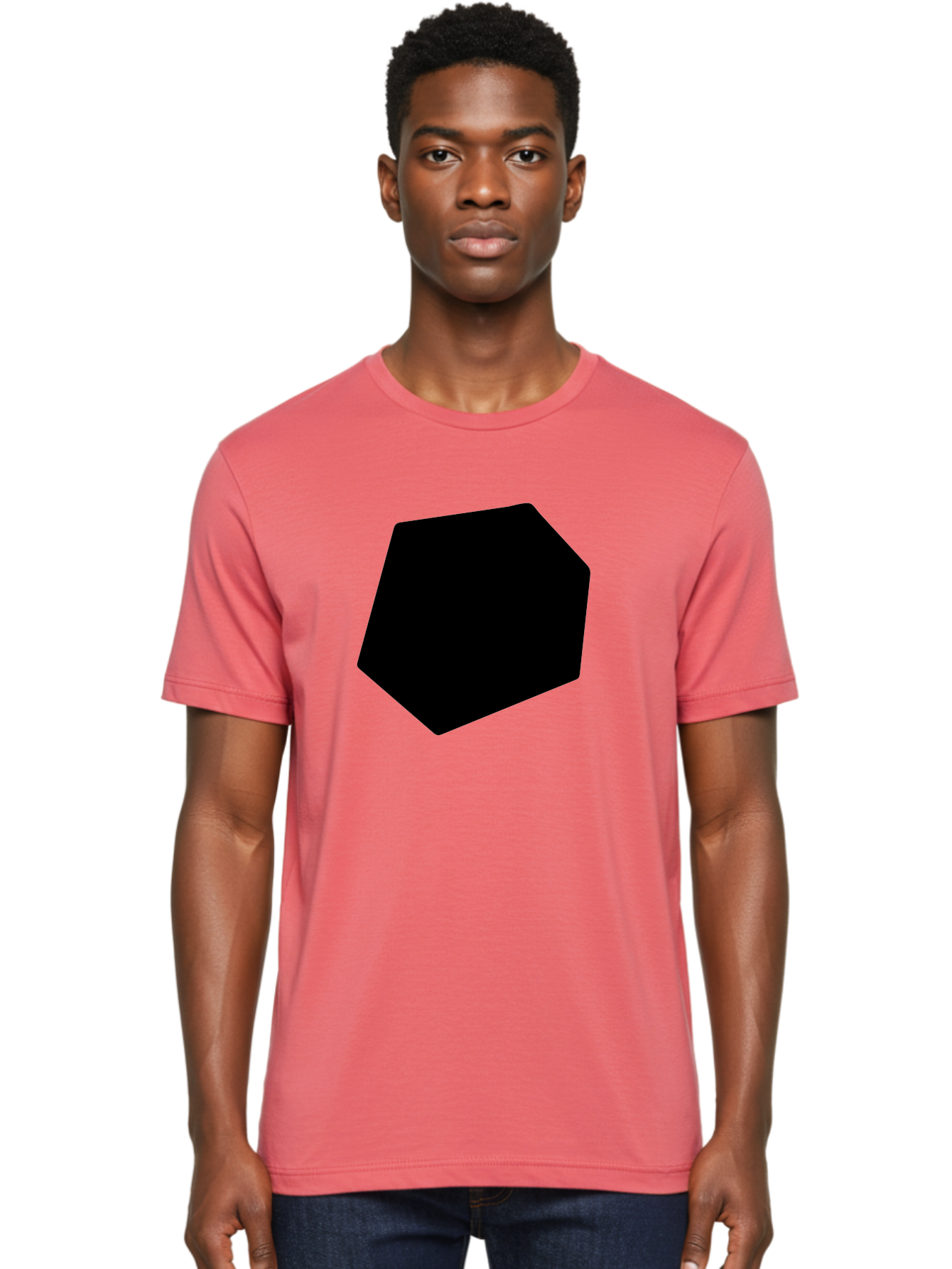 Black-Pentagon Men'S Graphic Tee, 100% Cotton, Comfortable Casual Summer Wear, Machine Washable, Black Heptagon, Geometric Shape, Abstract Design, Minimalist Art, Seven-Sided Polygon, Bold Graphics, Modern Simplicity -  Aaa389