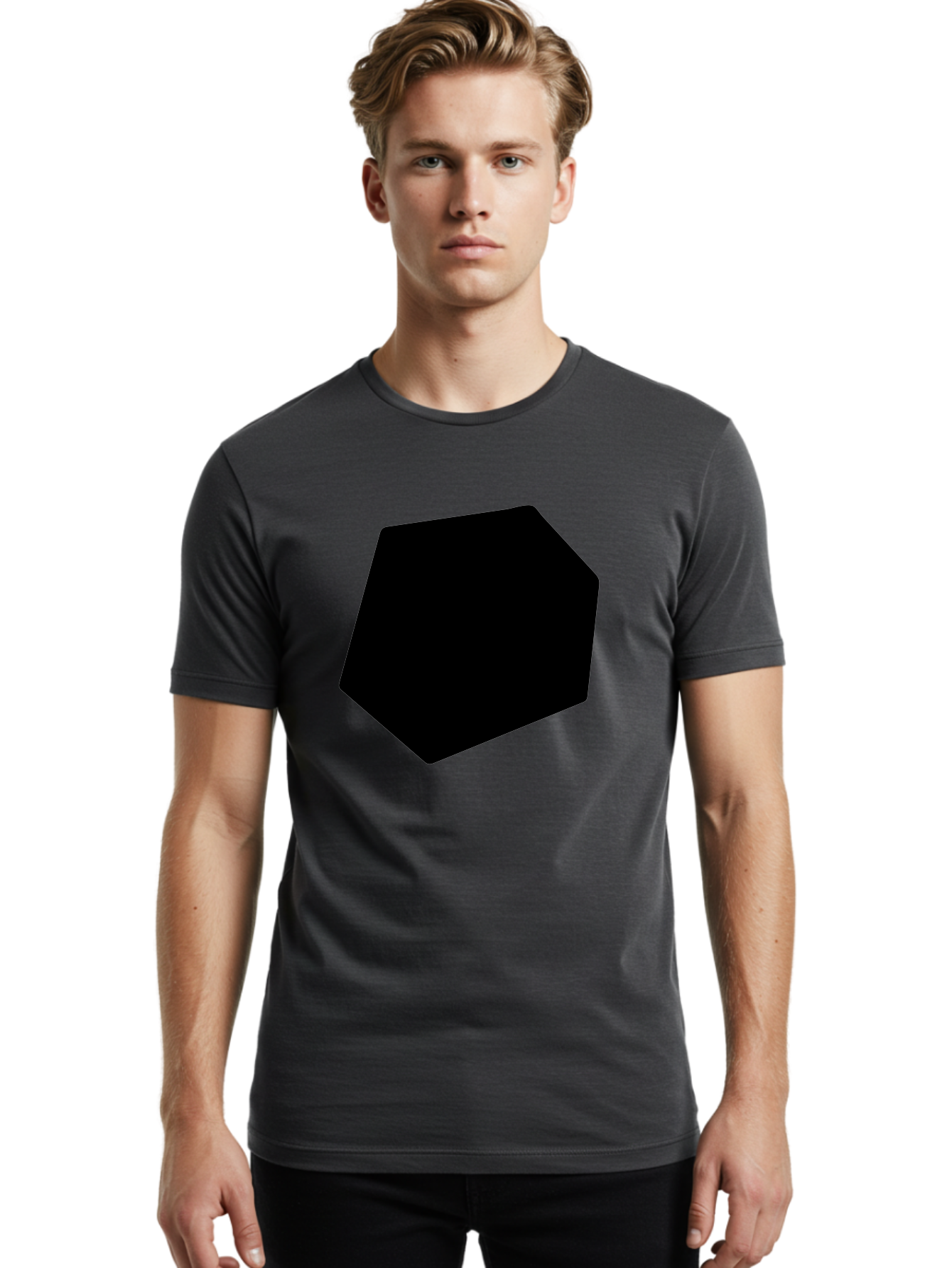 Black-Pentagon Men'S Graphic Tee, 100% Cotton, Comfortable Casual Summer Wear, Machine Washable, Black Heptagon, Geometric Shape, Abstract Design, Minimalist Art, Seven-Sided Polygon, Bold Graphics, Modern Simplicity -  Aaa389