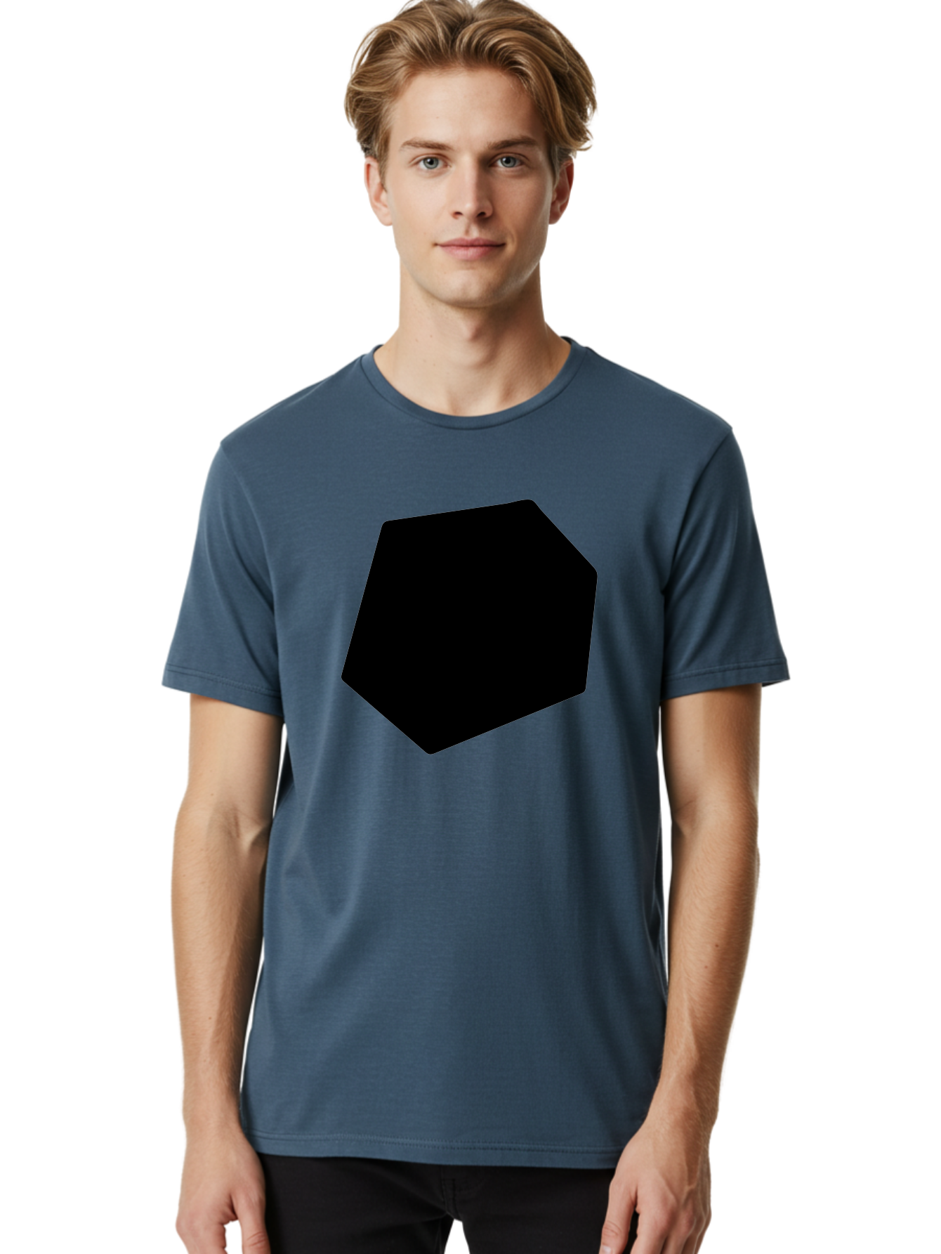 Black-Pentagon Men'S Graphic Tee, 100% Cotton, Comfortable Casual Summer Wear, Machine Washable, Black Heptagon, Geometric Shape, Abstract Design, Minimalist Art, Seven-Sided Polygon, Bold Graphics, Modern Simplicity -  Aaa389