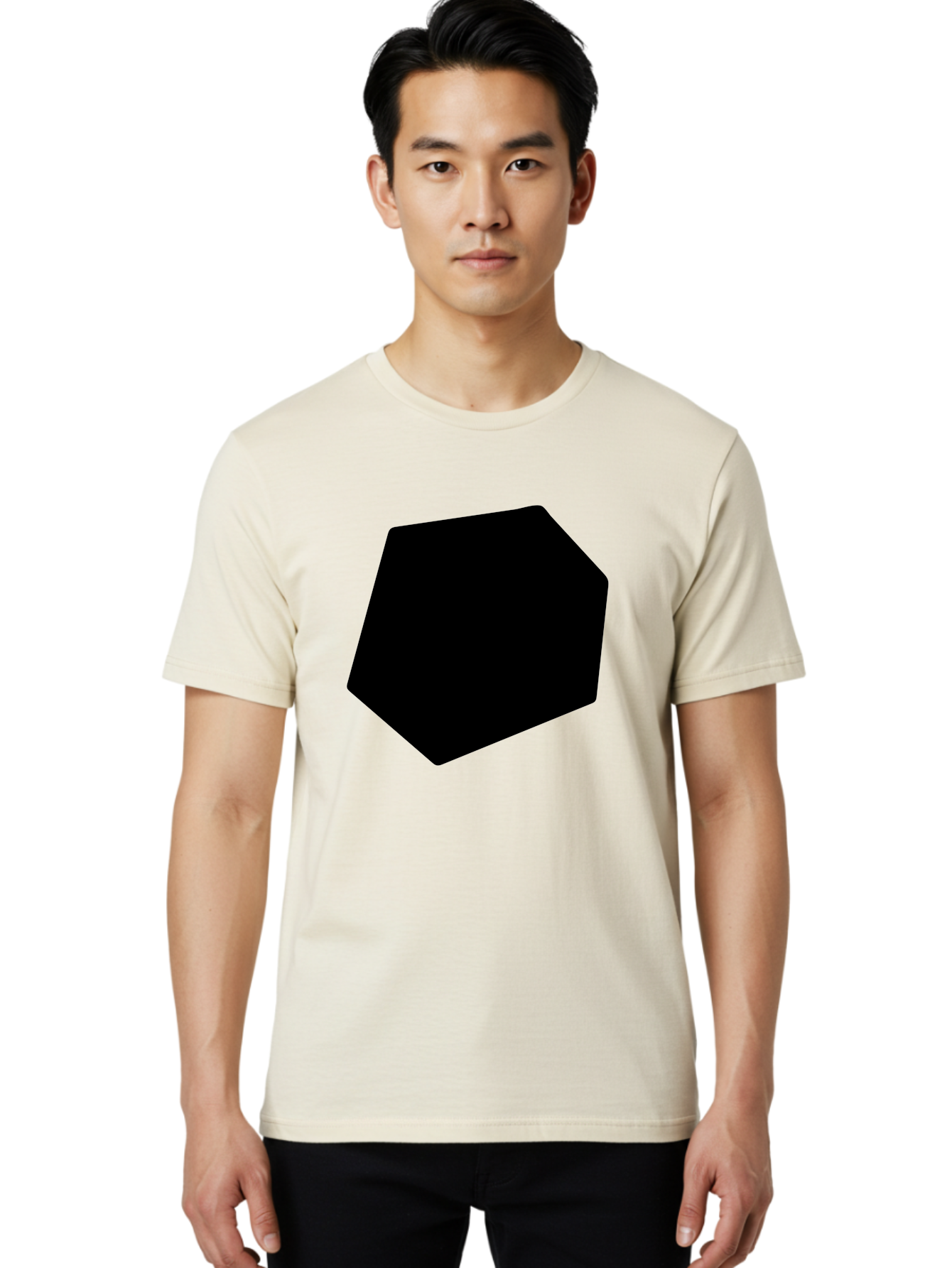 Black-Pentagon Men'S Graphic Tee, 100% Cotton, Comfortable Casual Summer Wear, Machine Washable, Black Heptagon, Geometric Shape, Abstract Design, Minimalist Art, Seven-Sided Polygon, Bold Graphics, Modern Simplicity -  Aaa389