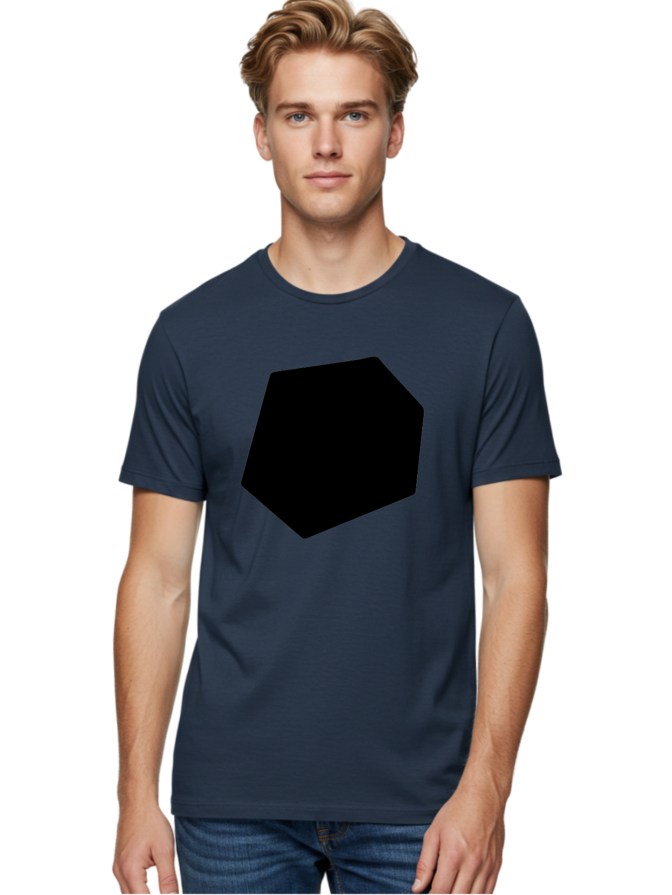 Black-Pentagon Men'S Graphic Tee, 100% Cotton, Comfortable Casual Summer Wear, Machine Washable, Black Heptagon, Geometric Shape, Abstract Design, Minimalist Art, Seven-Sided Polygon, Bold Graphics, Modern Simplicity -  Aaa389