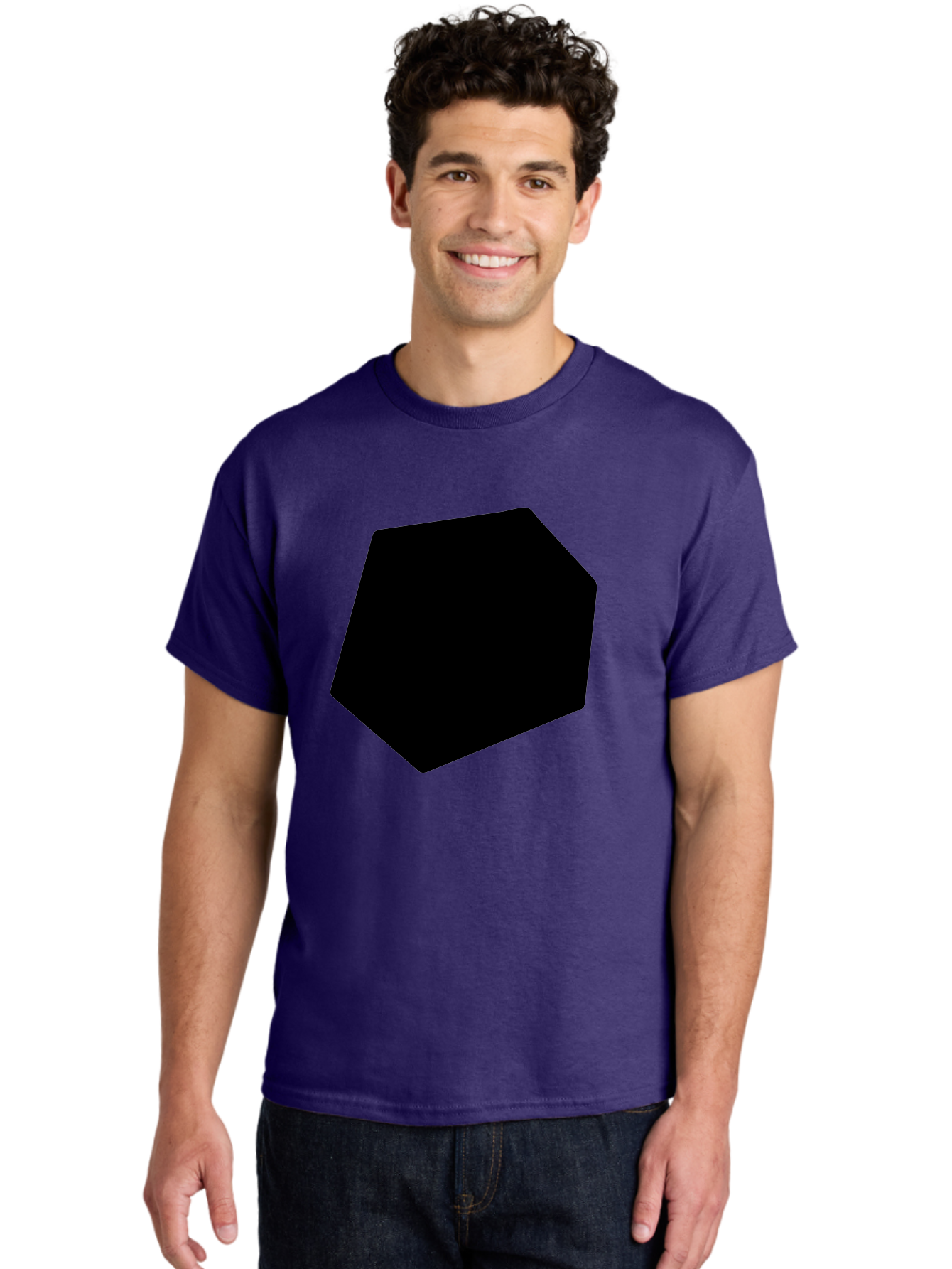 Black-Pentagon Men'S Graphic Tee, 100% Cotton, Comfortable Casual Summer Wear, Machine Washable, Black Heptagon, Geometric Shape, Abstract Design, Minimalist Art, Seven-Sided Polygon, Bold Graphics, Modern Simplicity -  Aaa389