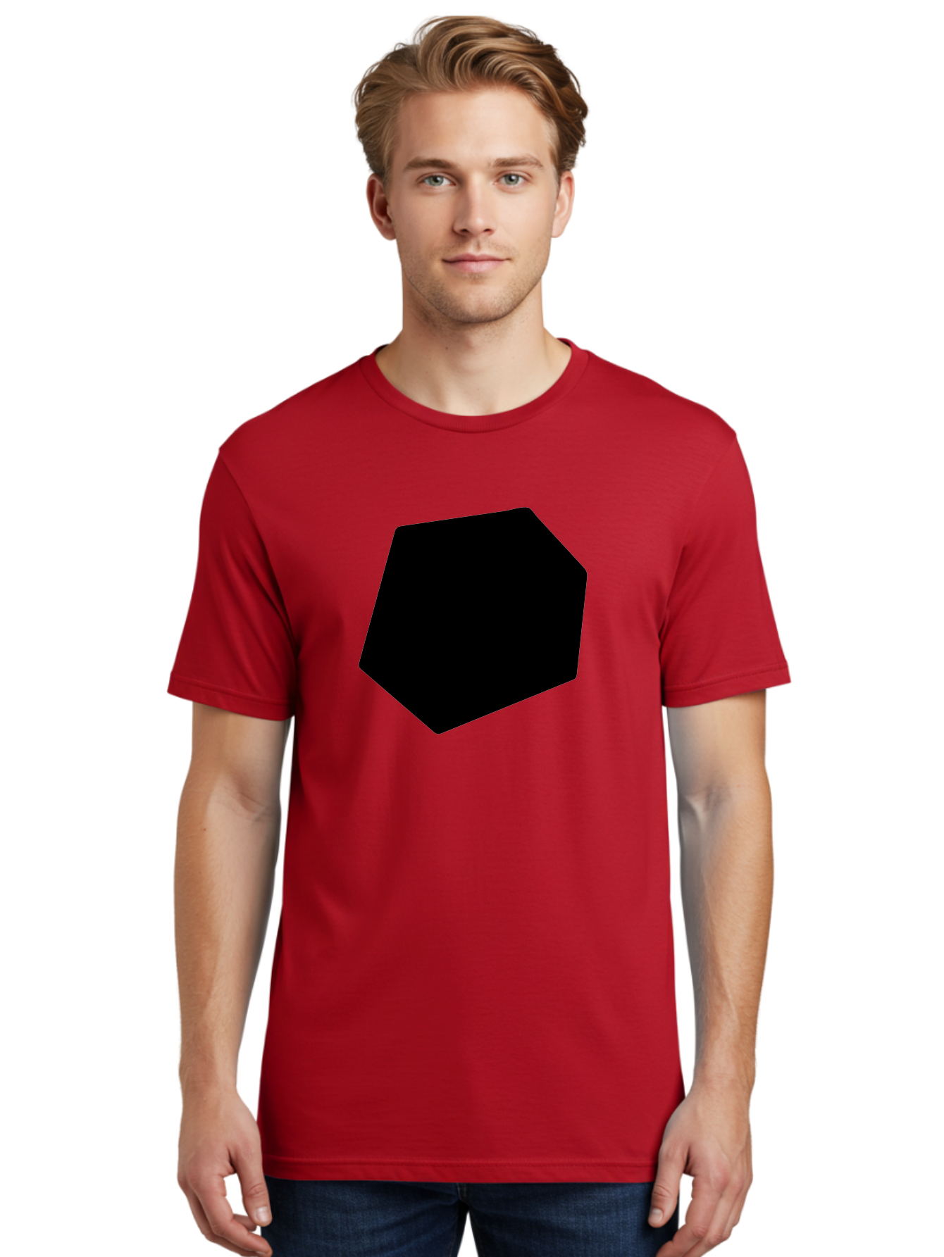 Black-Pentagon Men'S Graphic Tee, 100% Cotton, Comfortable Casual Summer Wear, Machine Washable, Black Heptagon, Geometric Shape, Abstract Design, Minimalist Art, Seven-Sided Polygon, Bold Graphics, Modern Simplicity -  Aaa389