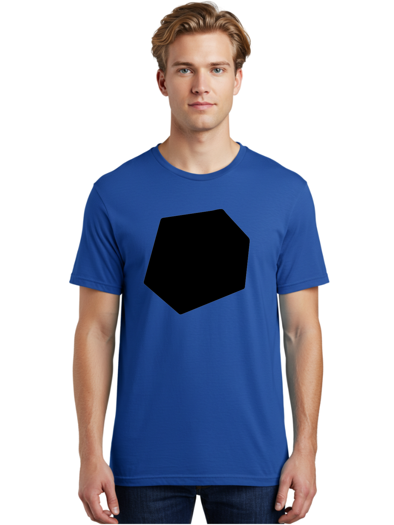 Black-Pentagon Men'S Graphic Tee, 100% Cotton, Comfortable Casual Summer Wear, Machine Washable, Black Heptagon, Geometric Shape, Abstract Design, Minimalist Art, Seven-Sided Polygon, Bold Graphics, Modern Simplicity -  Aaa389