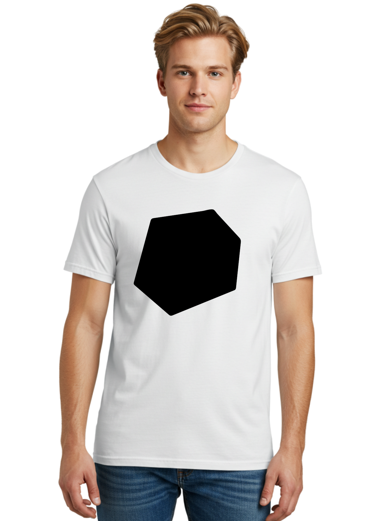 Black-Pentagon Men'S Graphic Tee, 100% Cotton, Comfortable Casual Summer Wear, Machine Washable, Black Heptagon, Geometric Shape, Abstract Design, Minimalist Art, Seven-Sided Polygon, Bold Graphics, Modern Simplicity -  Aaa389