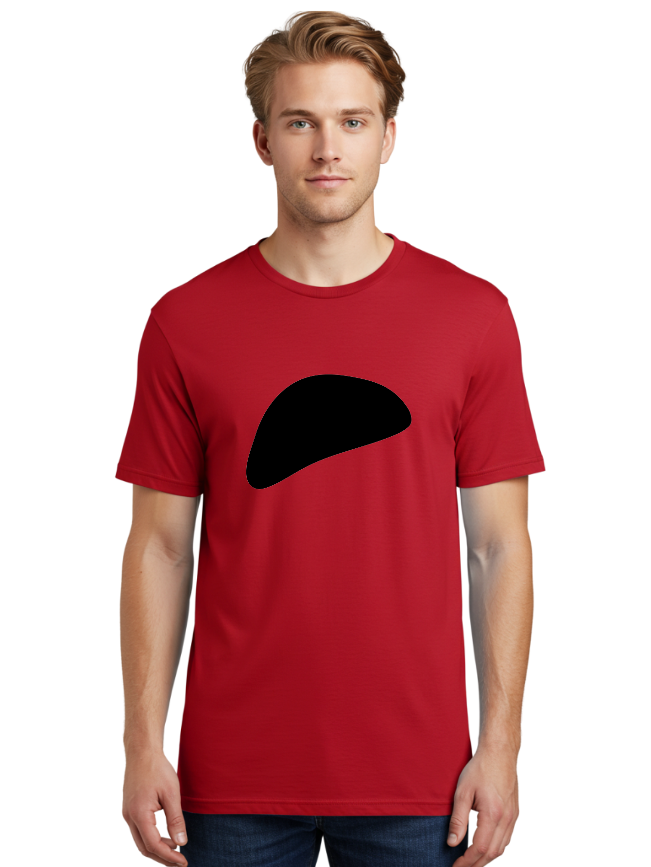 Black-Shape Men'S Graphic Tee, 100% Cotton, Comfortable Casual Summer Wear, Machine Washable, Abstract Black Shape, Minimalist Design, Simple Graphics, Modern Art, Sleek Silhouette, Abstract Shapes -  Aaa393