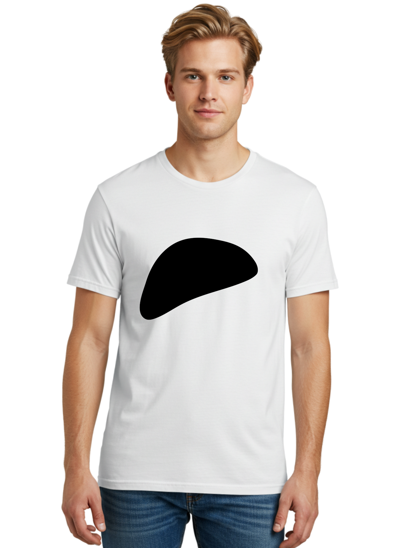 Black-Shape Men'S Graphic Tee, 100% Cotton, Comfortable Casual Summer Wear, Machine Washable, Abstract Black Shape, Minimalist Design, Simple Graphics, Modern Art, Sleek Silhouette, Abstract Shapes -  Aaa393